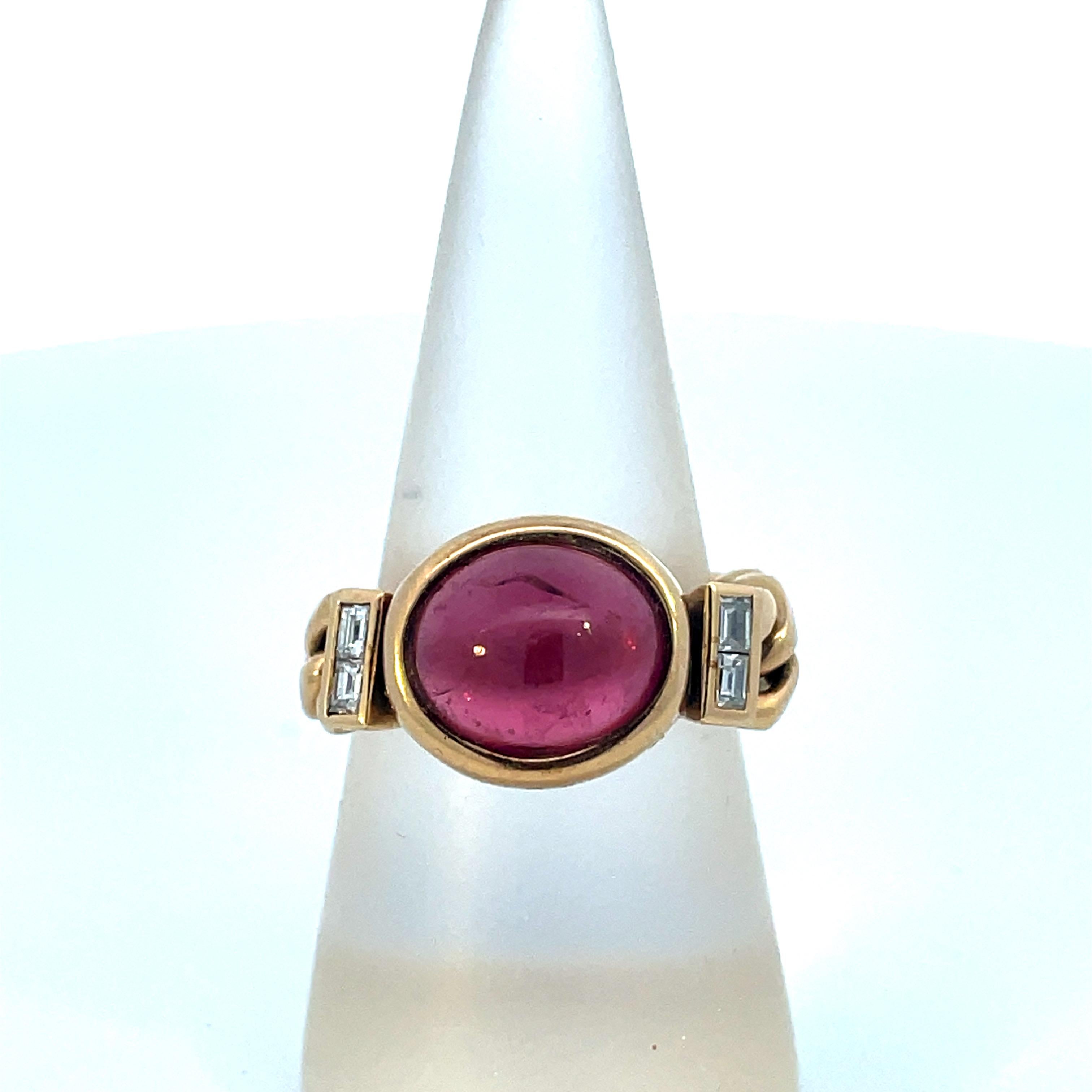 Women's or Men's Bulgari Diamond Pink Tourmaline 18kt Yellow Gold Vintage Ring
