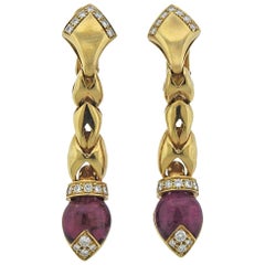 Bulgari Diamond Pink Tourmaline Gold Drop Earrings