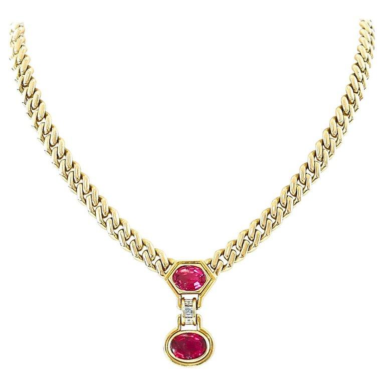 Women's Bulgari Diamond Rubellite Tourmaline Gold Necklace