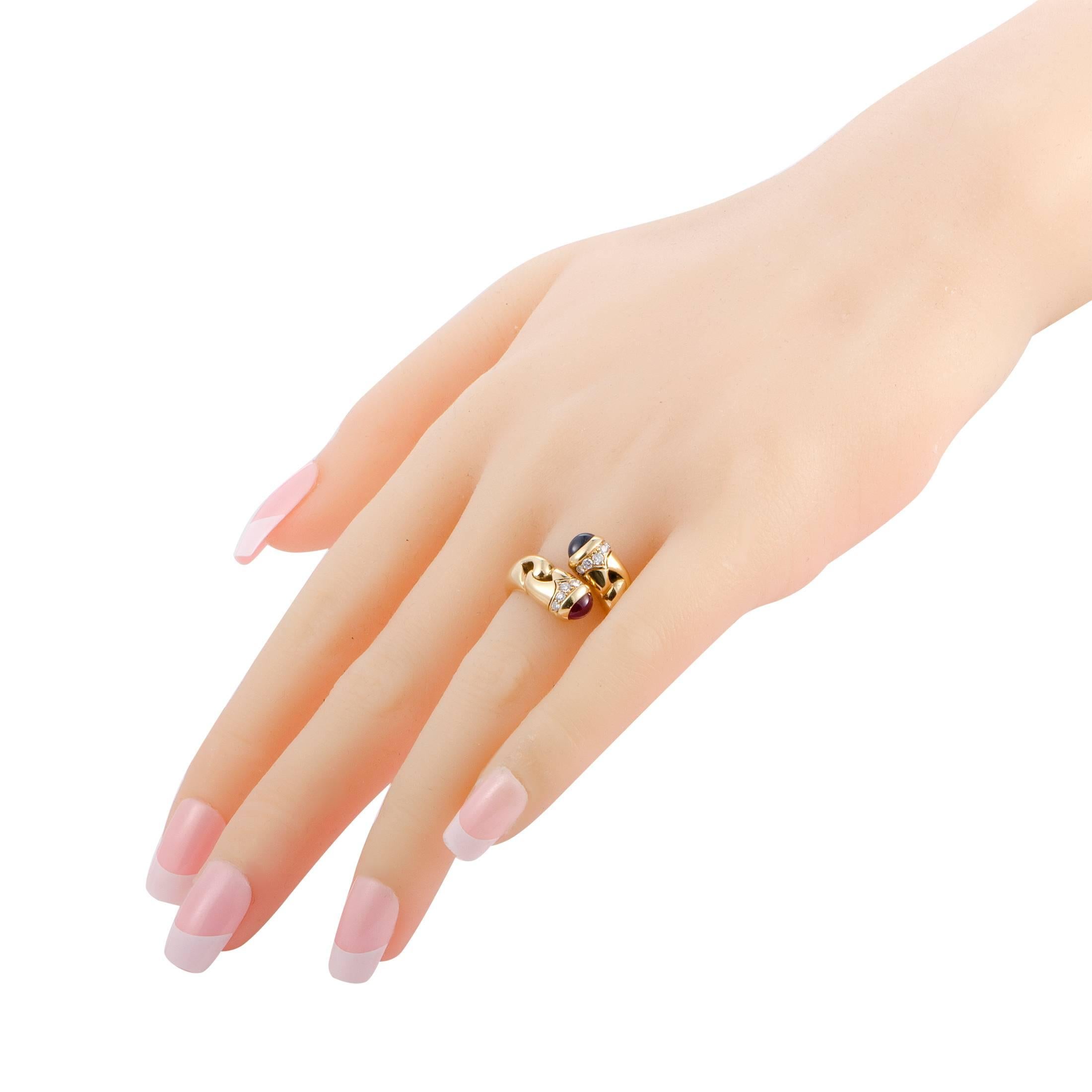 Women's or Men's Bulgari Diamond Ruby and Sapphire Bypass Band Ring