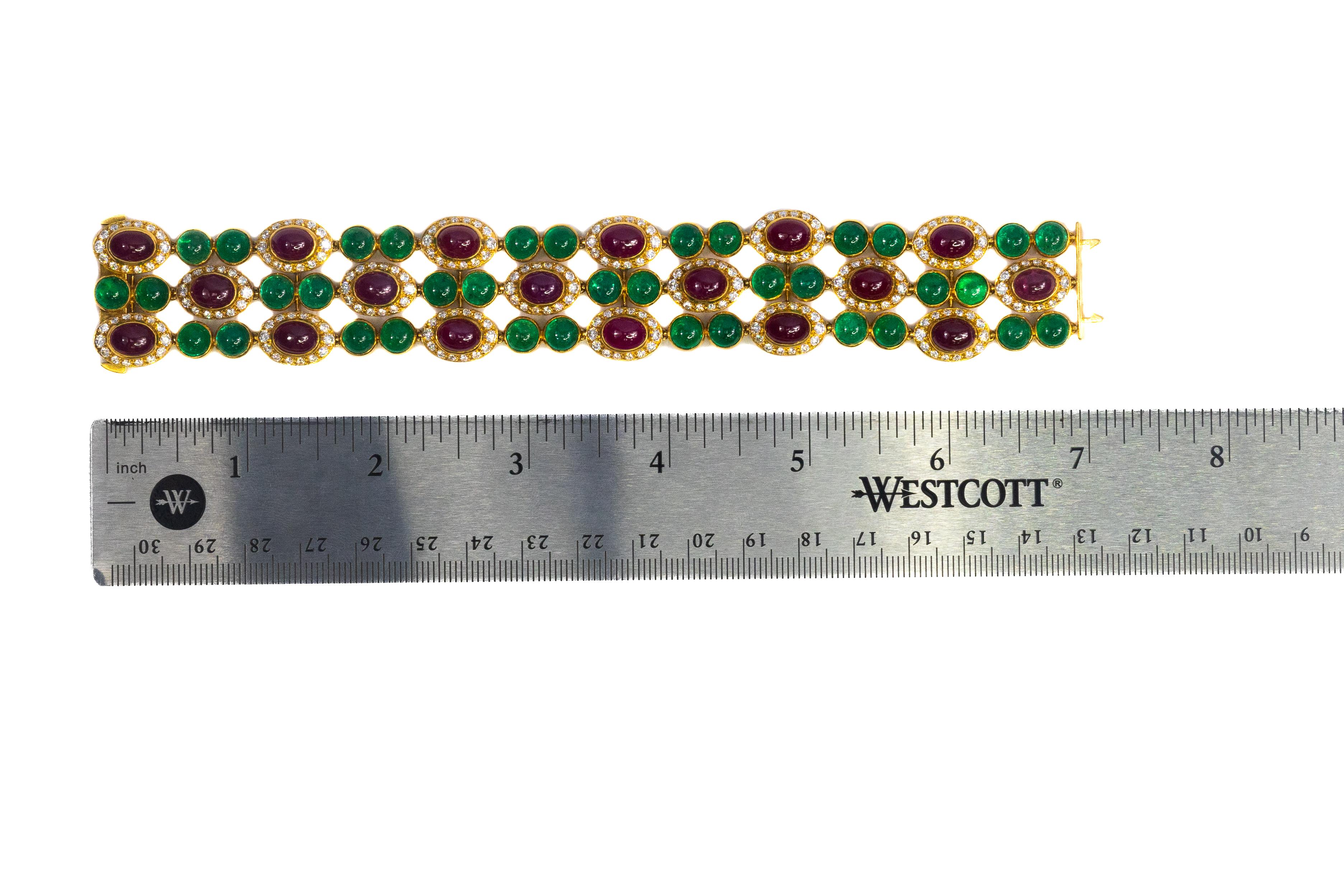 Bulgari Diamant-, Rubin- und Smaragd-Armband mit drei Strängen Damen