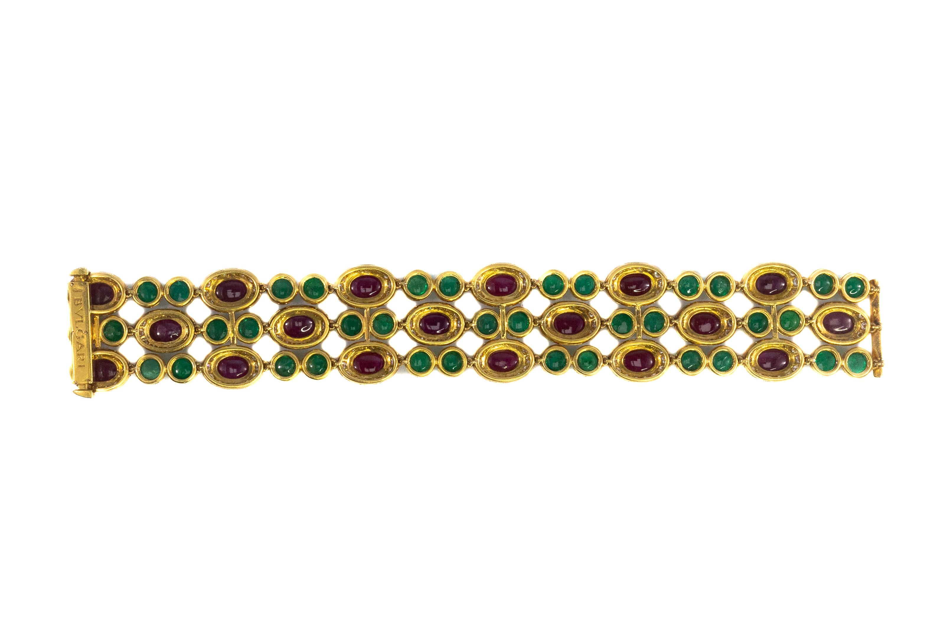 Bulgari Diamant-, Rubin- und Smaragd-Armband mit drei Strängen 1