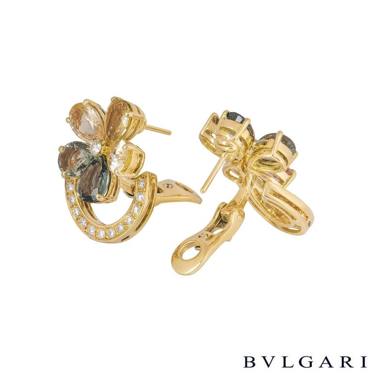 Bulgari Diamond and Sapphire Flower Earrings For Sale at 1stDibs