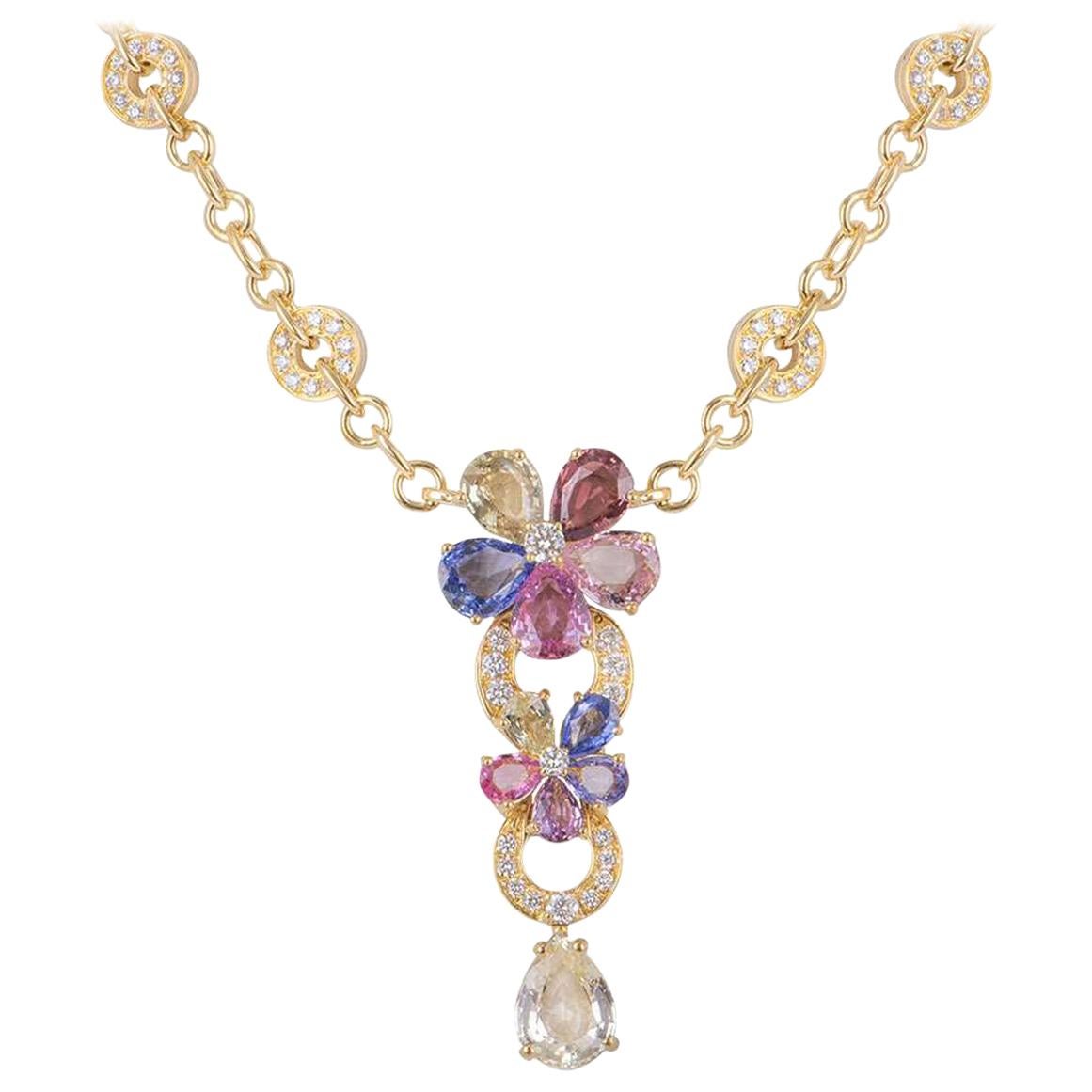 Bulgari Diamond Sapphire Flower Necklace