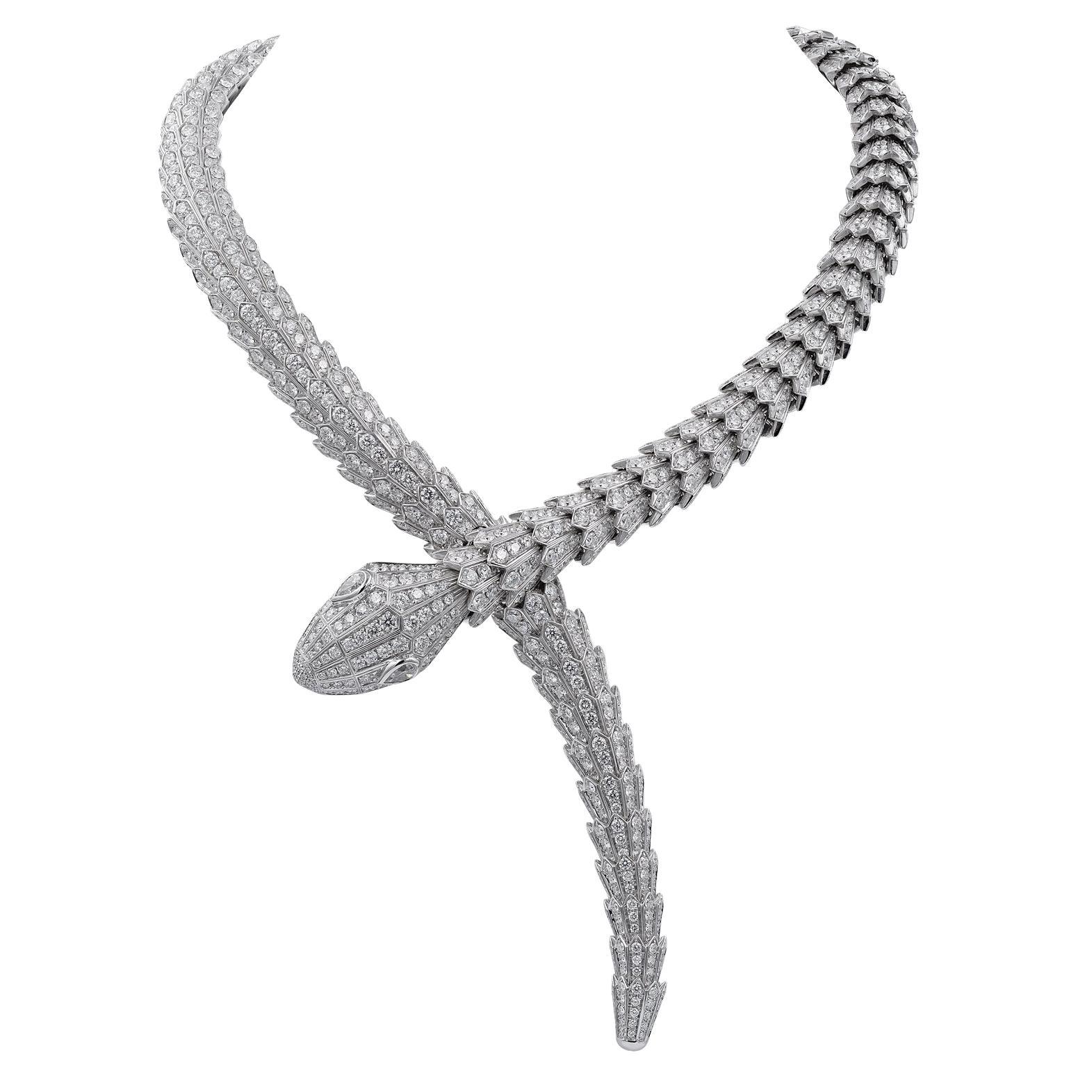 Bulgari Diamond Serpenti Necklace in 18kt White Gold For Sale at