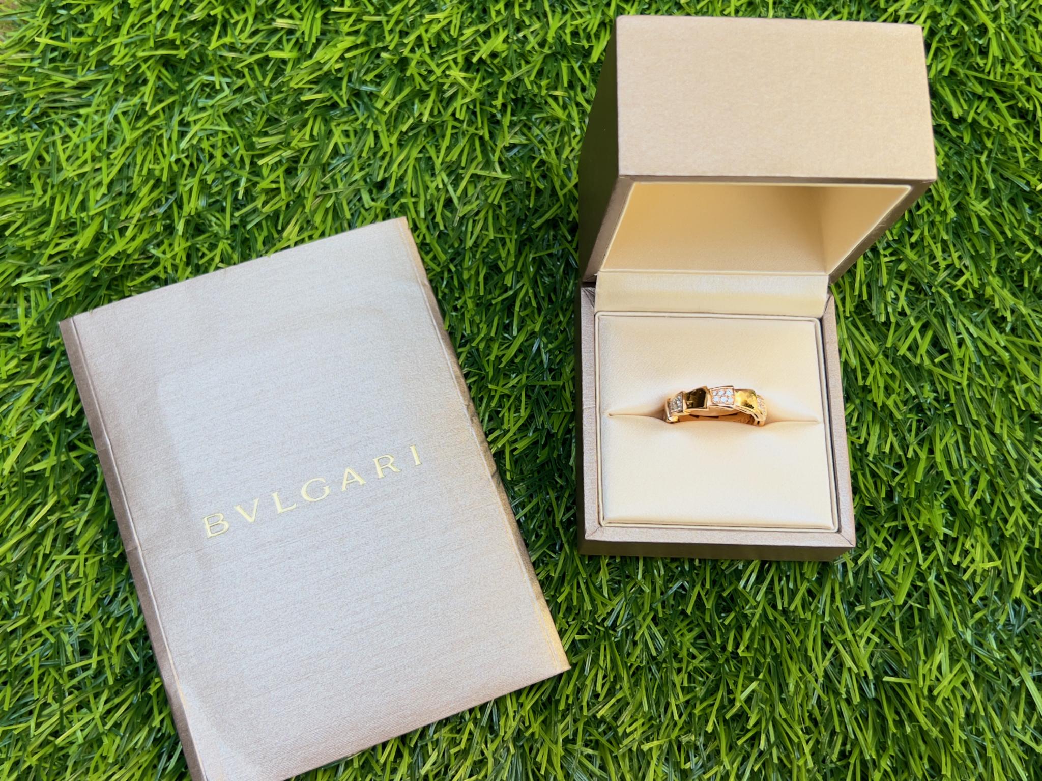 Women's or Men's Bulgari Diamond Serpenti Viper Ring 18k Rose Gold Box Papers