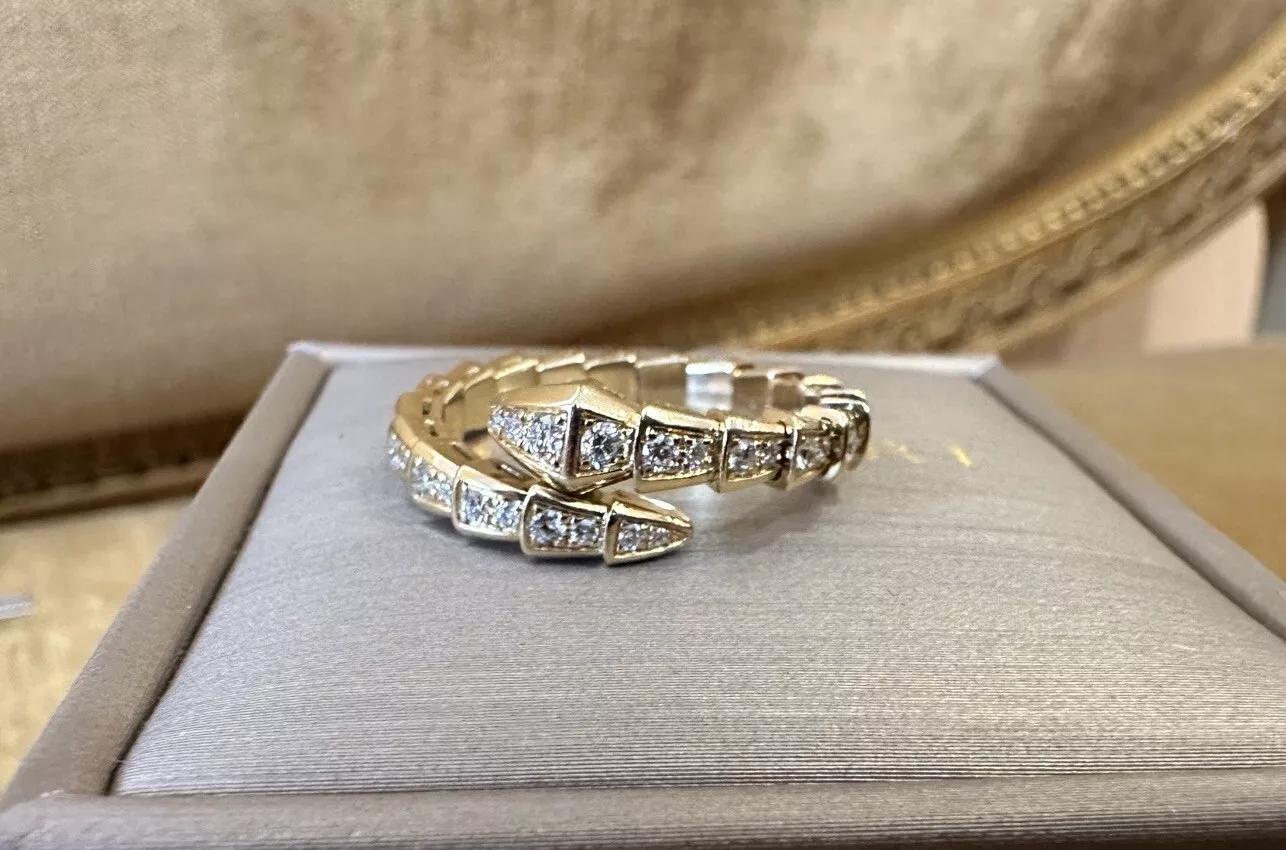 Round Cut Bulgari Diamond Serpenti Viper Ring Size XXL in 18k Yellow Gold