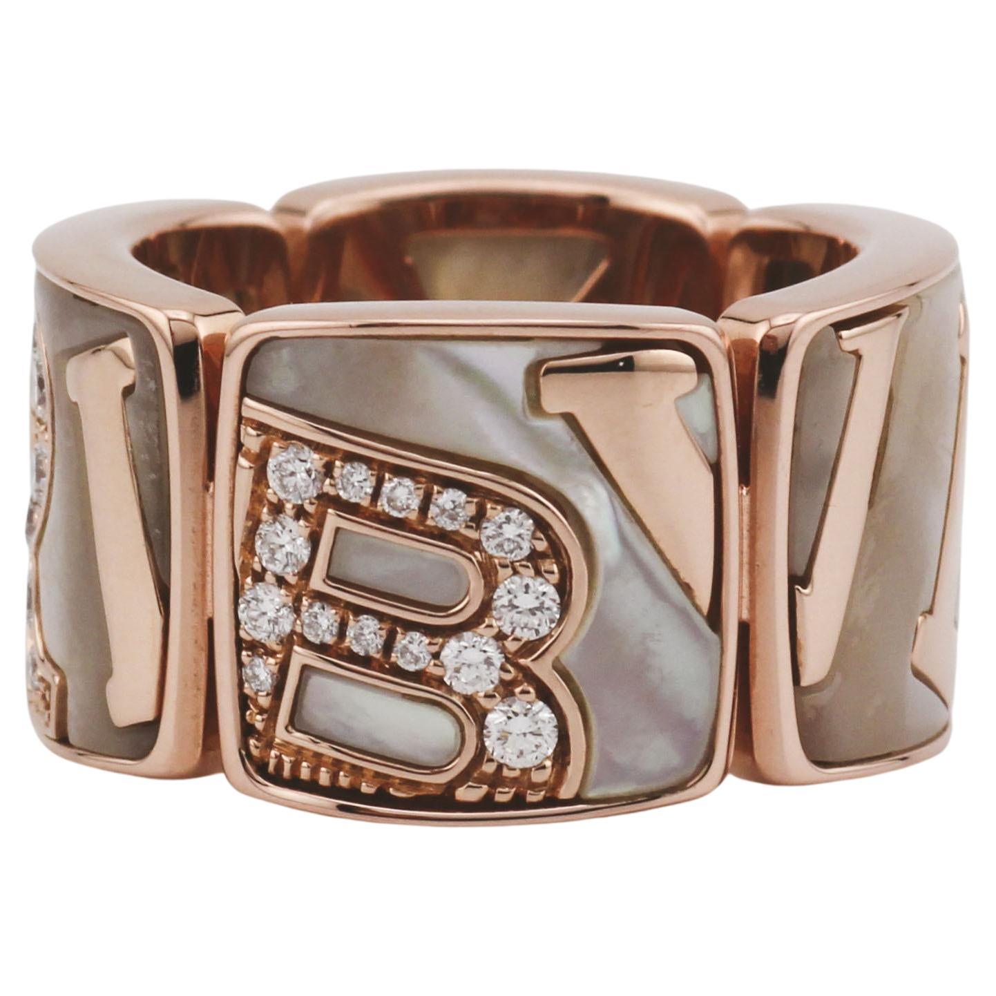 Bulgari Diamond Shell 18k Rose Gold Graffiti Band Ring Size 53 6.5