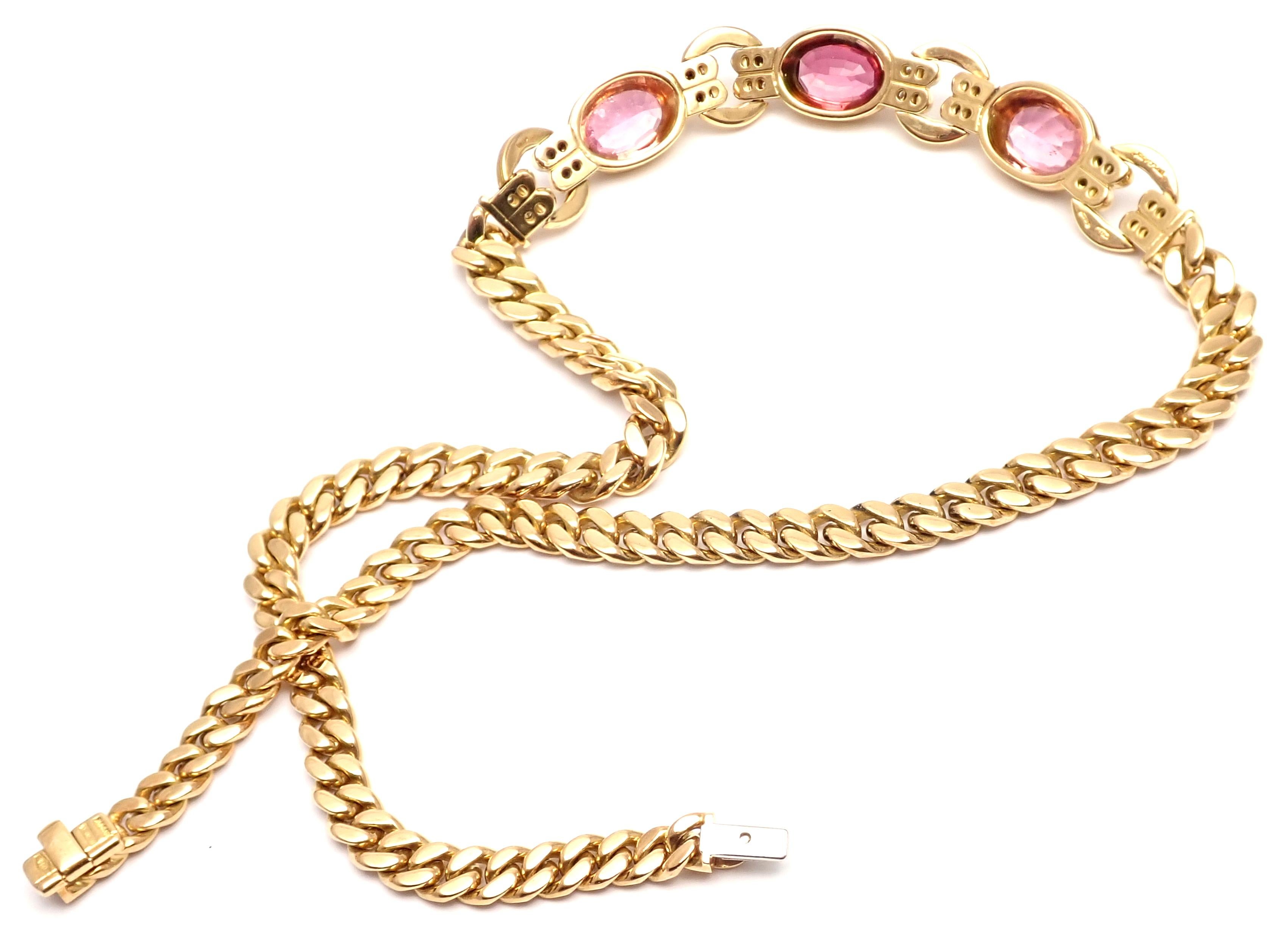 Bulgari Diamond Tourmaline Pink Sapphire Yellow Gold Link Necklace 7