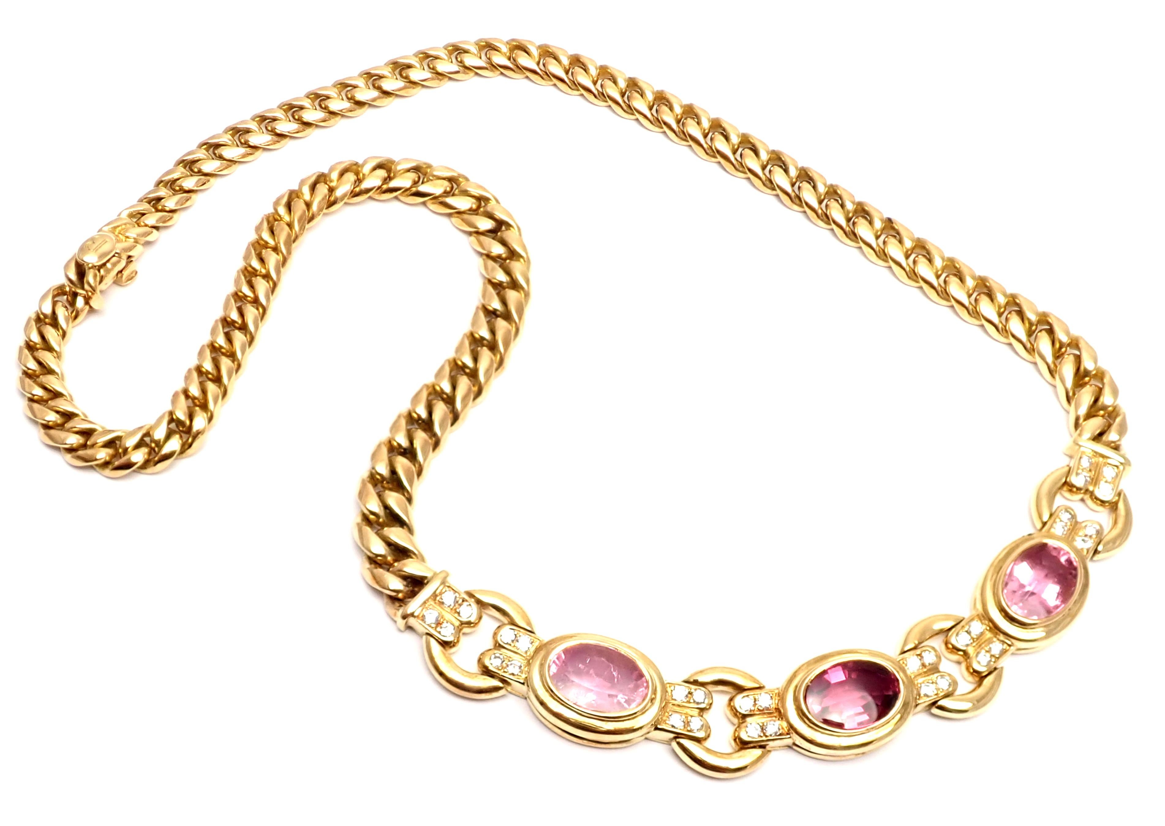 Bulgari Diamond Tourmaline Pink Sapphire Yellow Gold Link Necklace In Excellent Condition In Holland, PA