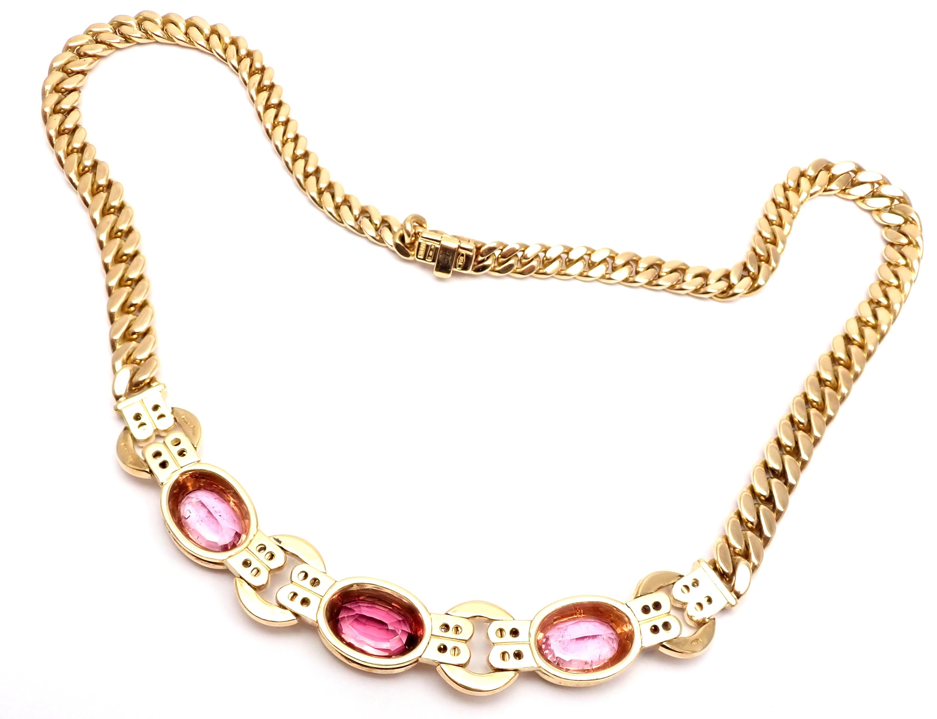Women's or Men's Bulgari Diamond Tourmaline Pink Sapphire Yellow Gold Link Necklace