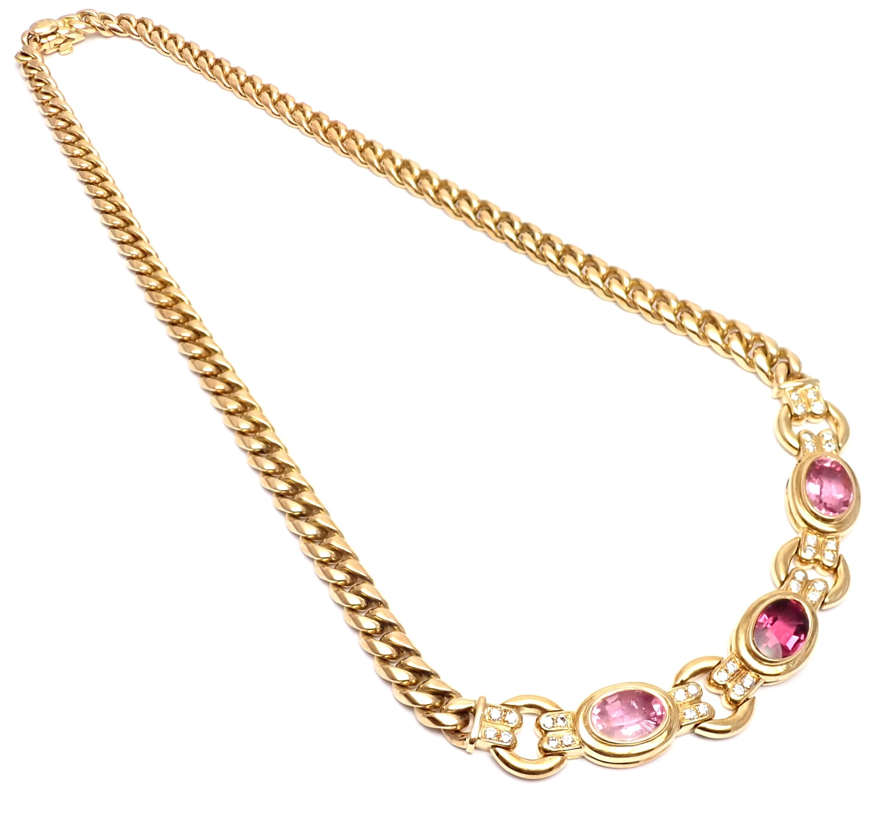 Bulgari Diamond Tourmaline Pink Sapphire Yellow Gold Link Necklace 2