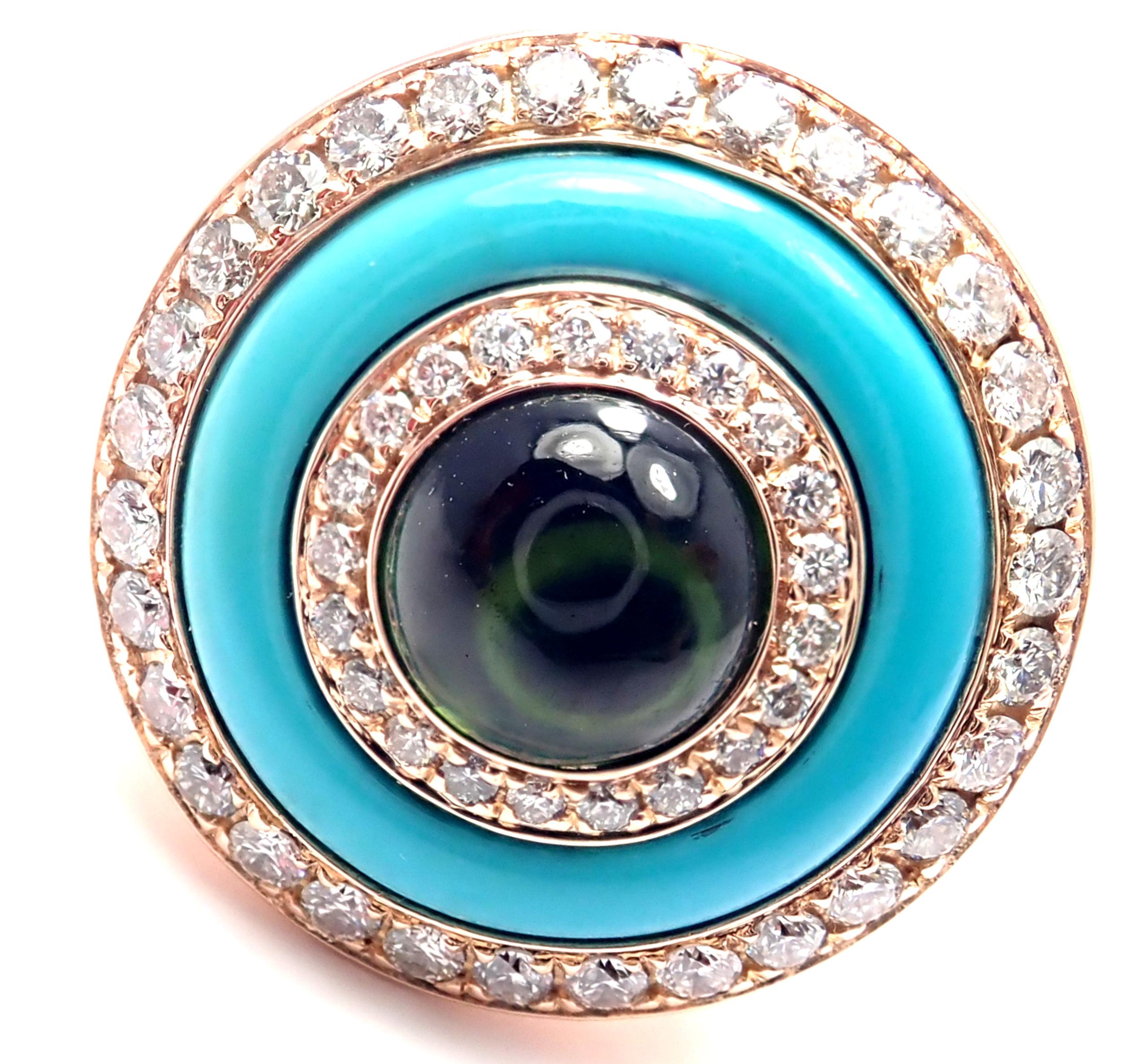 Bulgari Diamond Turquoise Green Tourmaline Rose Gold Ring 1