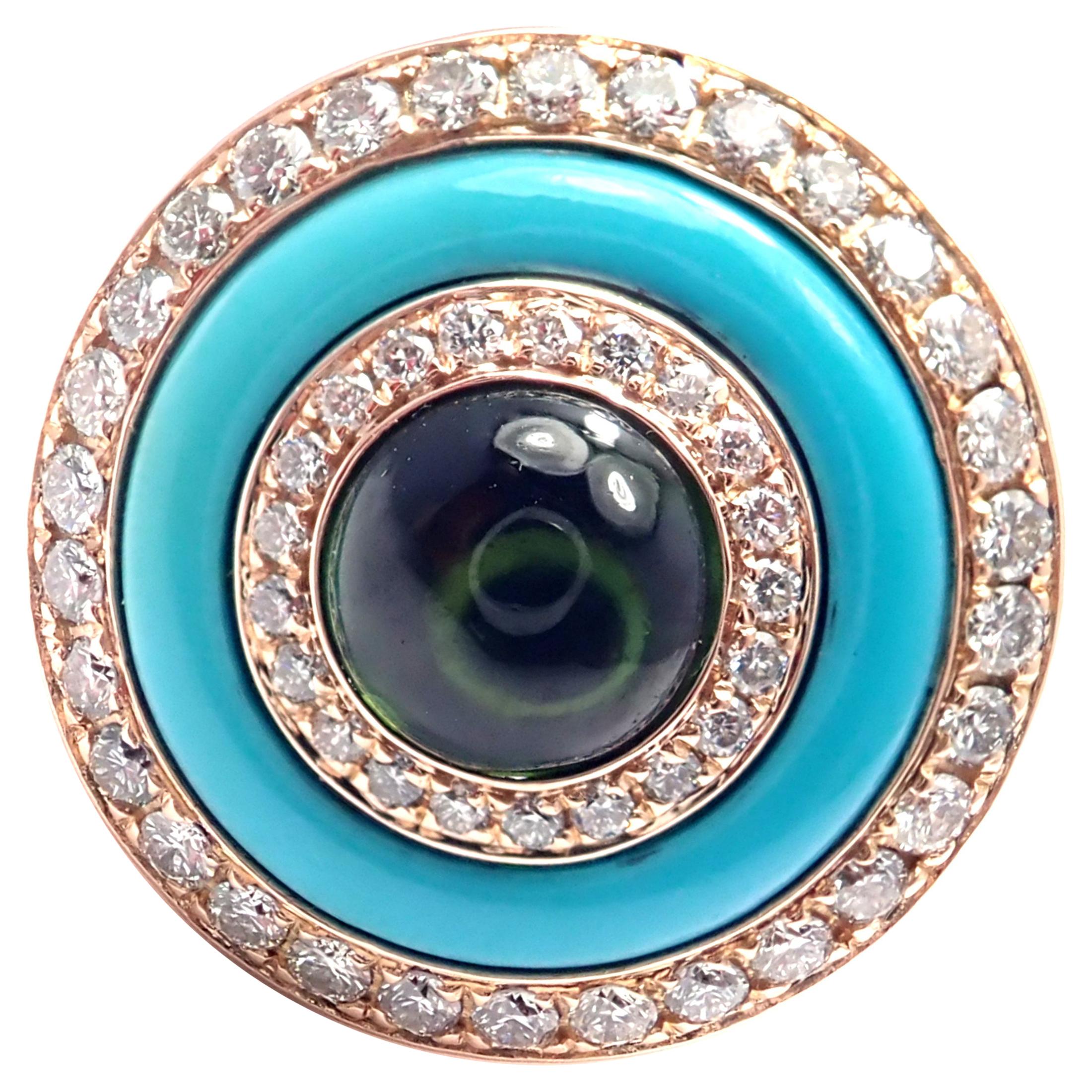 Bulgari Diamond Turquoise Green Tourmaline Rose Gold Ring