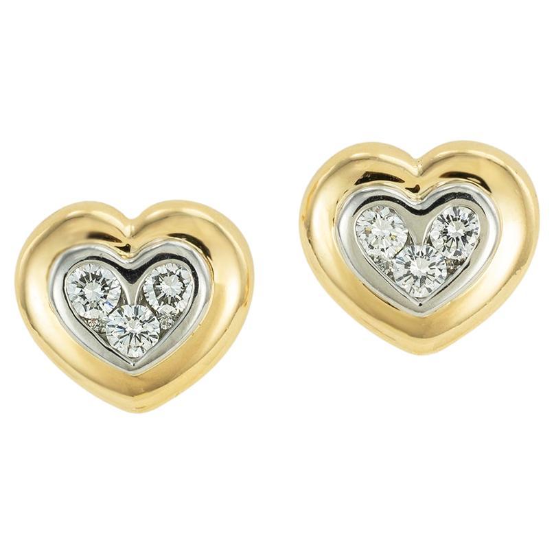 Bulgari Diamond Yellow Gold Clip On Heart Shaped Earrings