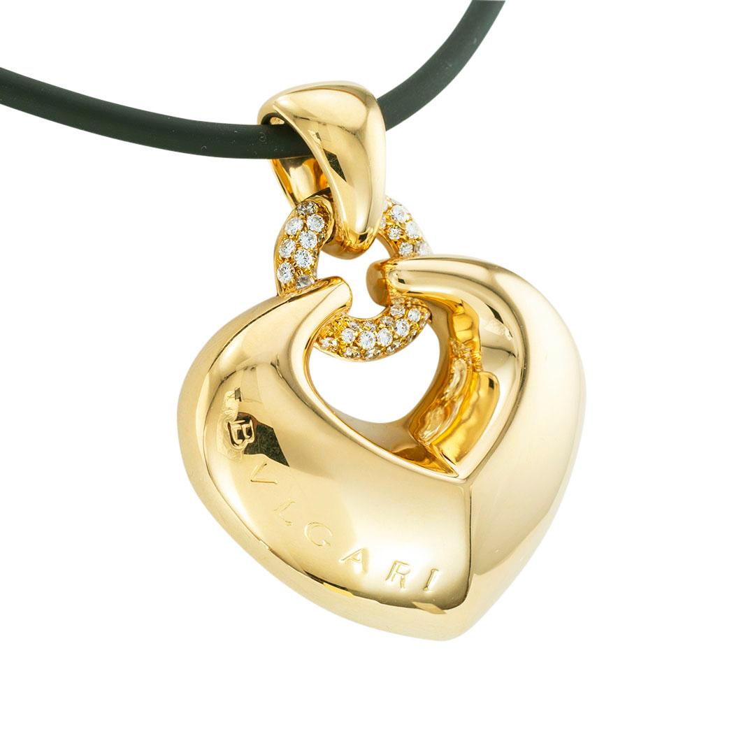 Contemporary Bulgari Diamond Yellow Gold Heart Pendant
