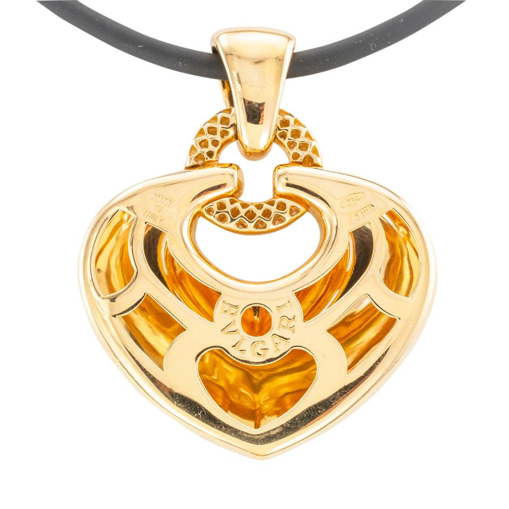 Round Cut Bulgari Diamond Yellow Gold Heart Pendant