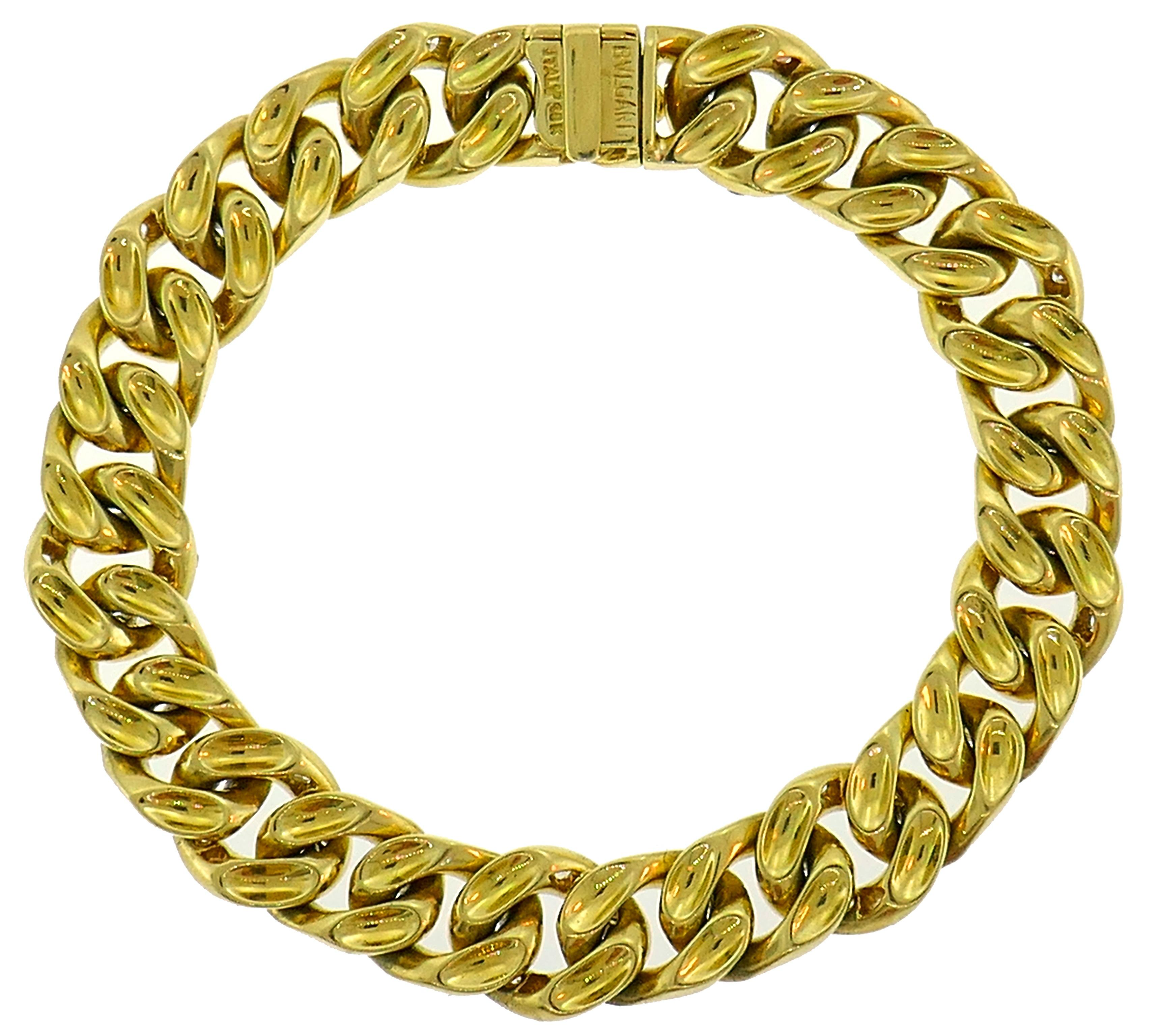 Bulgari Diamond Yellow Gold Link Bracelet 1980s Bvlgari In Excellent Condition In Beverly Hills, CA