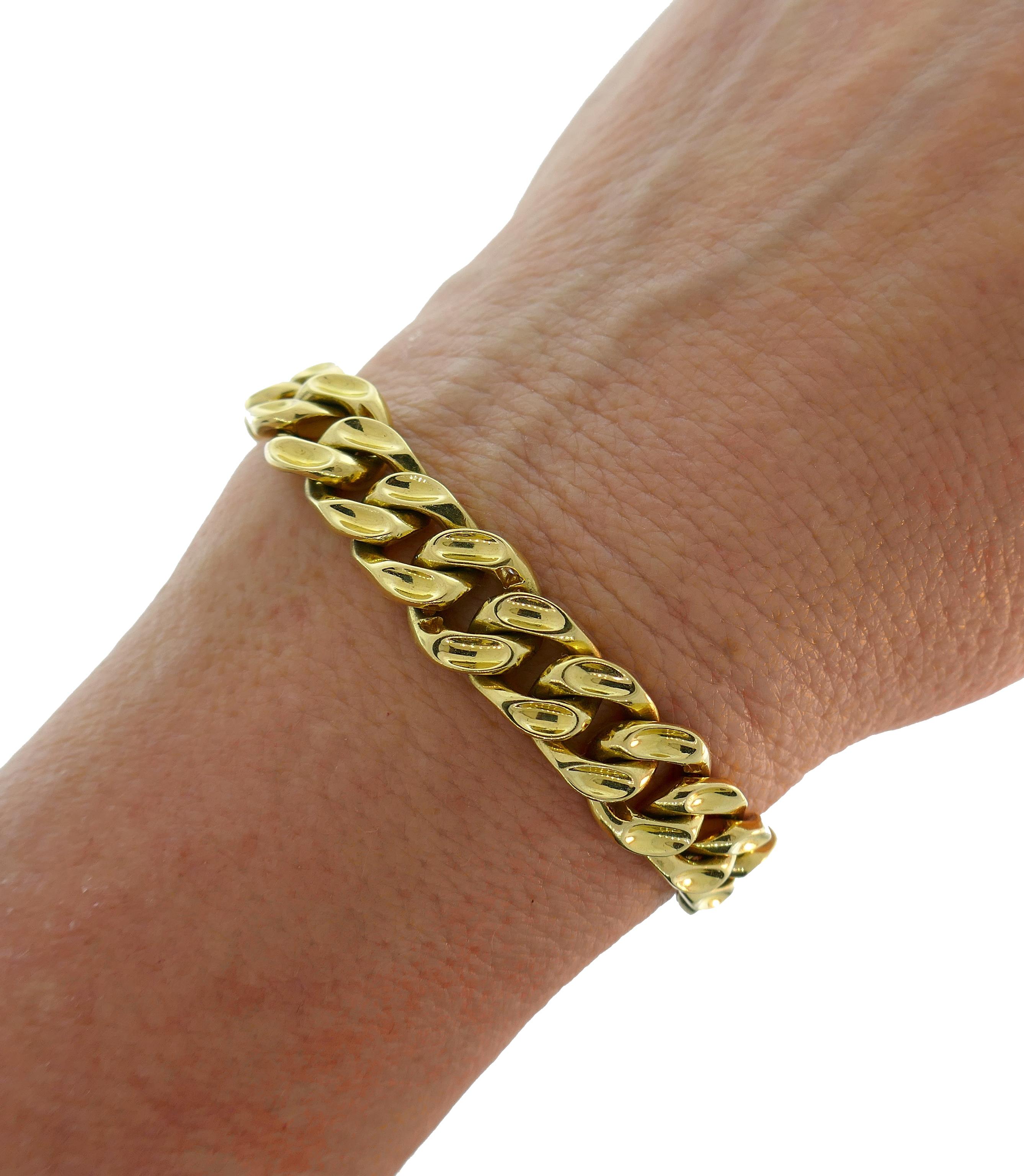 Women's or Men's Bulgari Diamond Yellow Gold Link Bracelet 1980s Bvlgari
