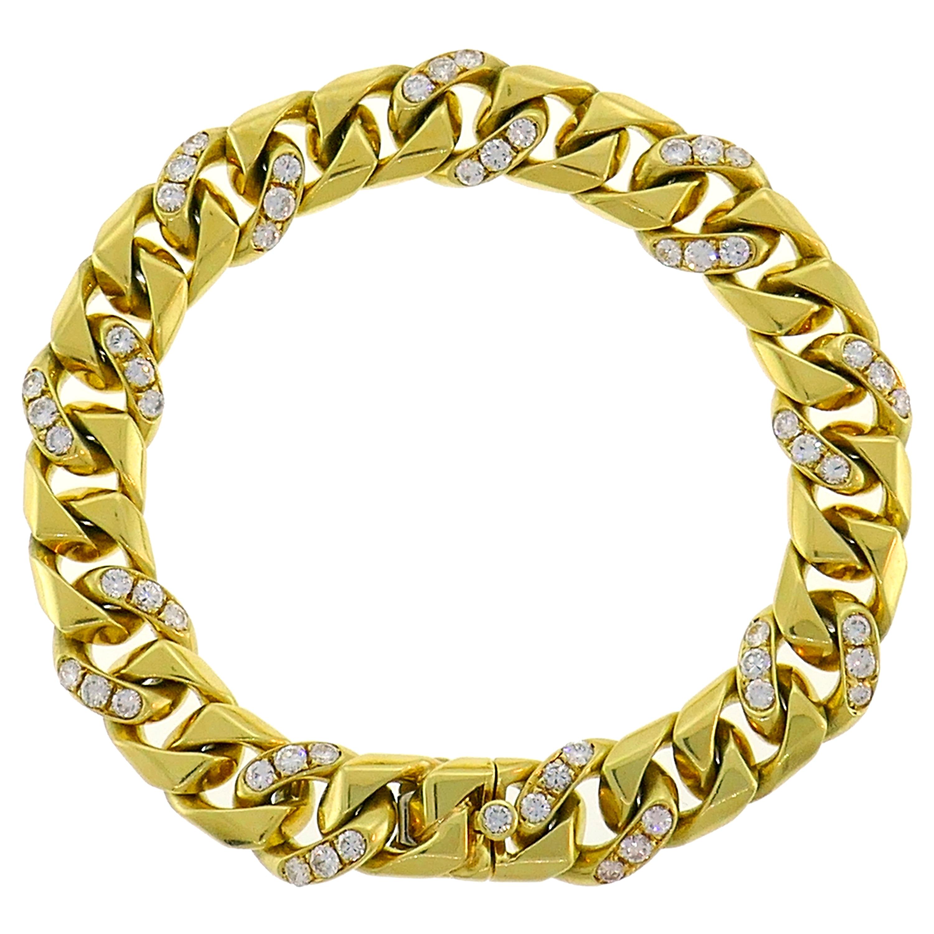 Bulgari Diamond Yellow Gold Link Bracelet 1980s Bvlgari