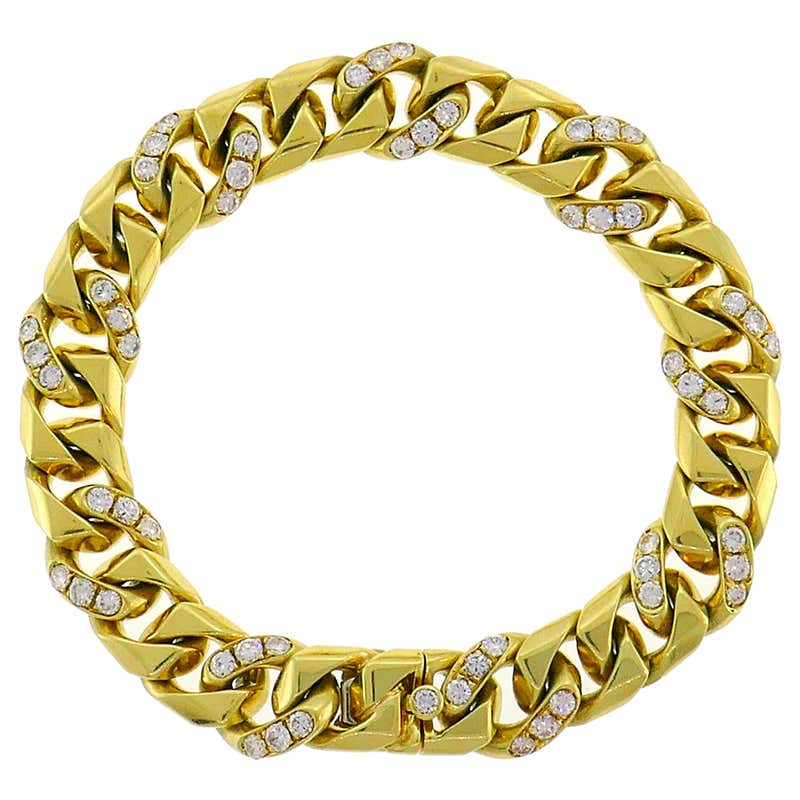 Bulgari Diamond Yellow Gold Link Bracelet 1980s Bvlgari at 1stDibs