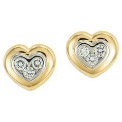 Bulgari Diamond Yellow Gold Platinum Clip On Heart Shaped Earrings