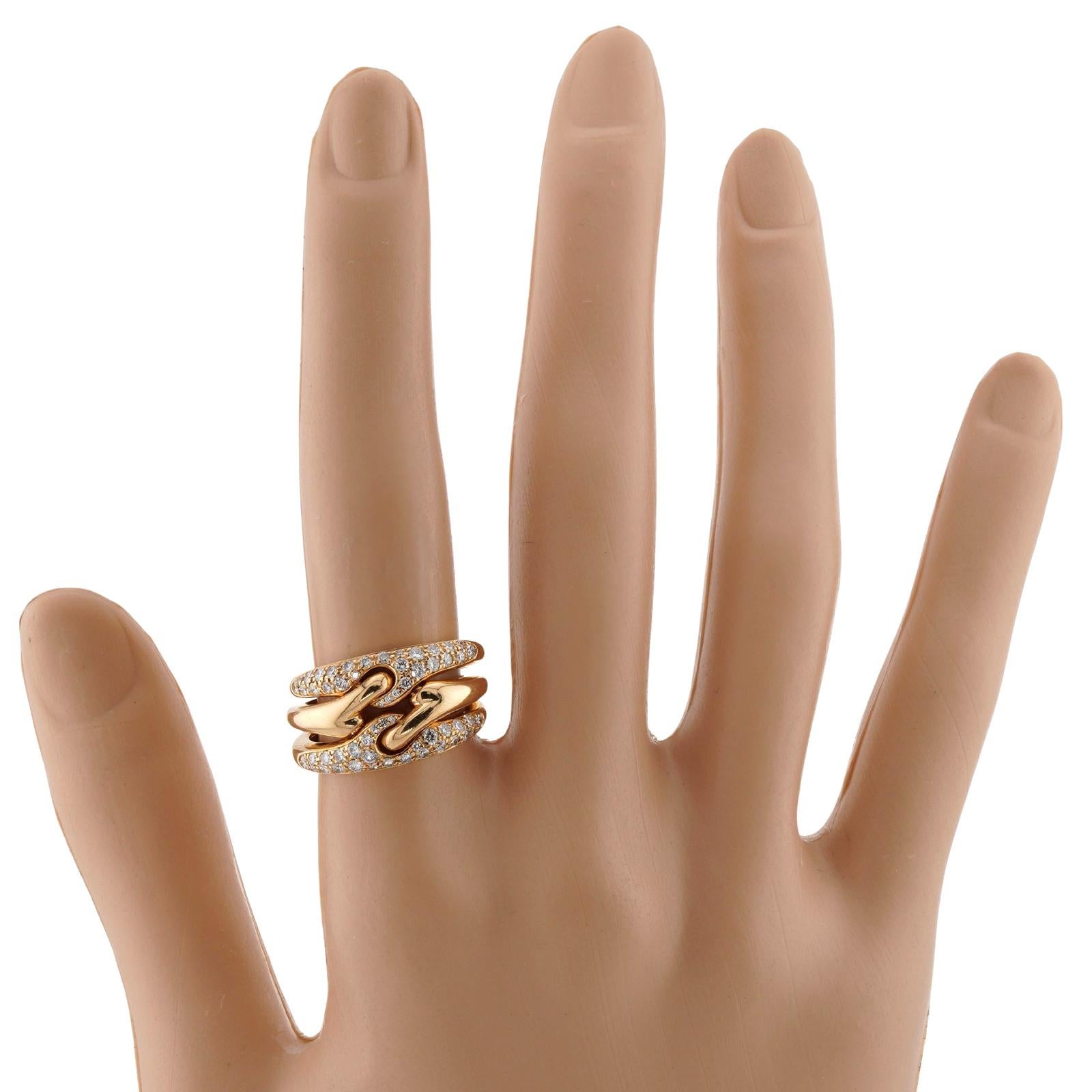 Brilliant Cut BULGARI Diamond Yellow Gold Wavy 3-Band Stackable Ring