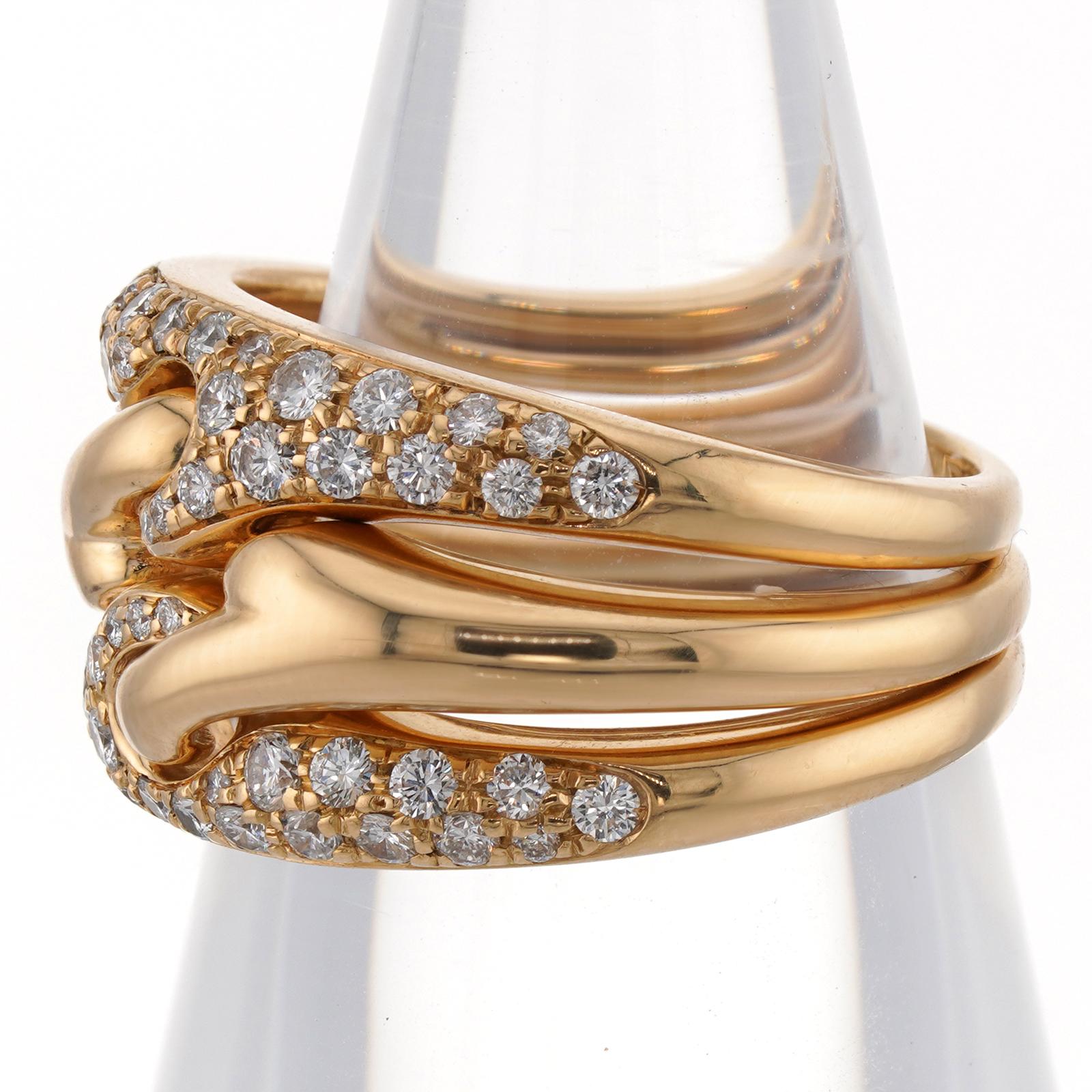 BULGARI Diamond Yellow Gold Wavy 3-Band Stackable Ring 1