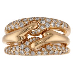 BULGARI Diamond Yellow Gold Wavy 3-Band Stackable Ring
