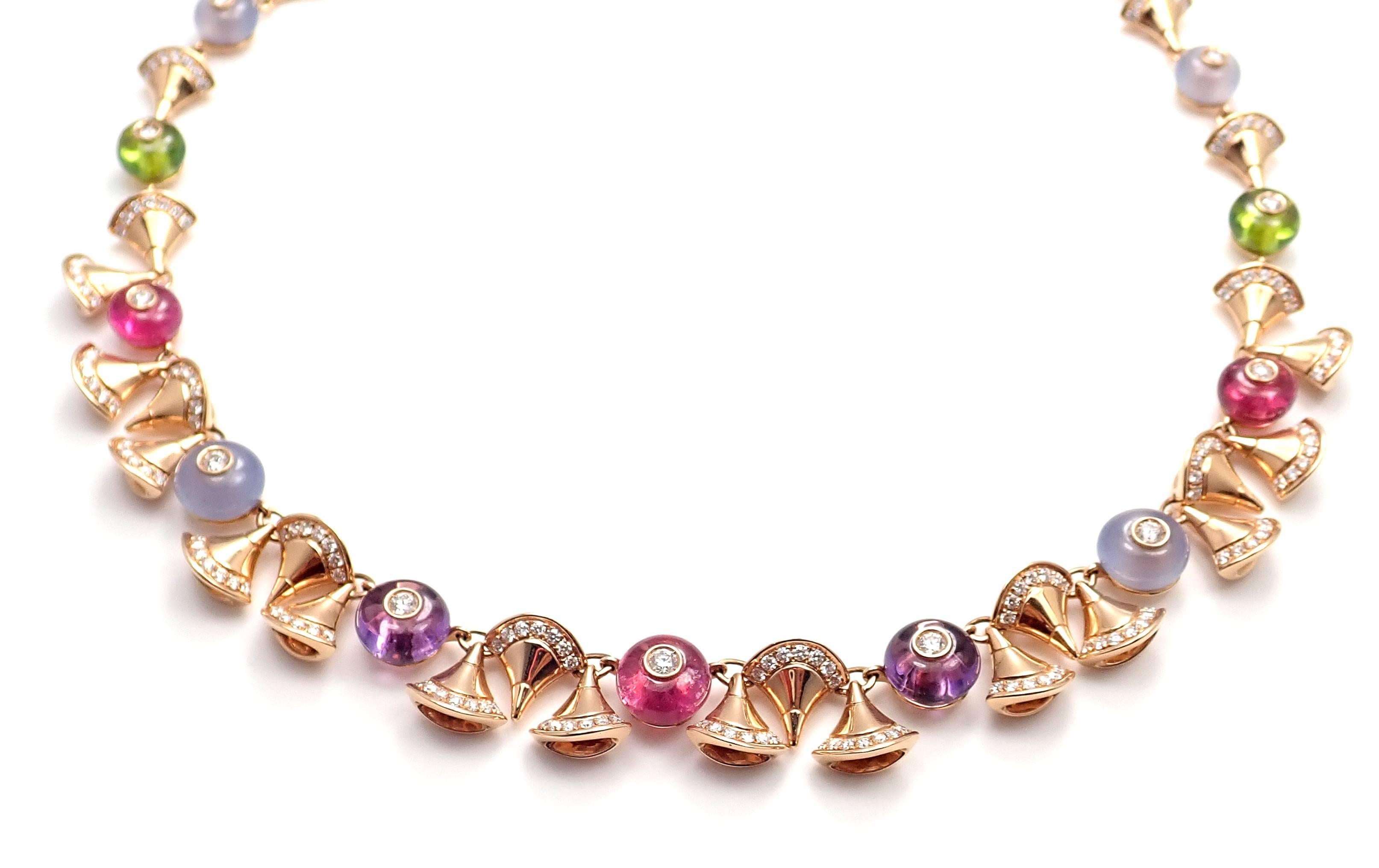 Bulgari Diva Dream Diamond Amethyst Rubellite Peridot Rose Gold Necklace In New Condition In Holland, PA