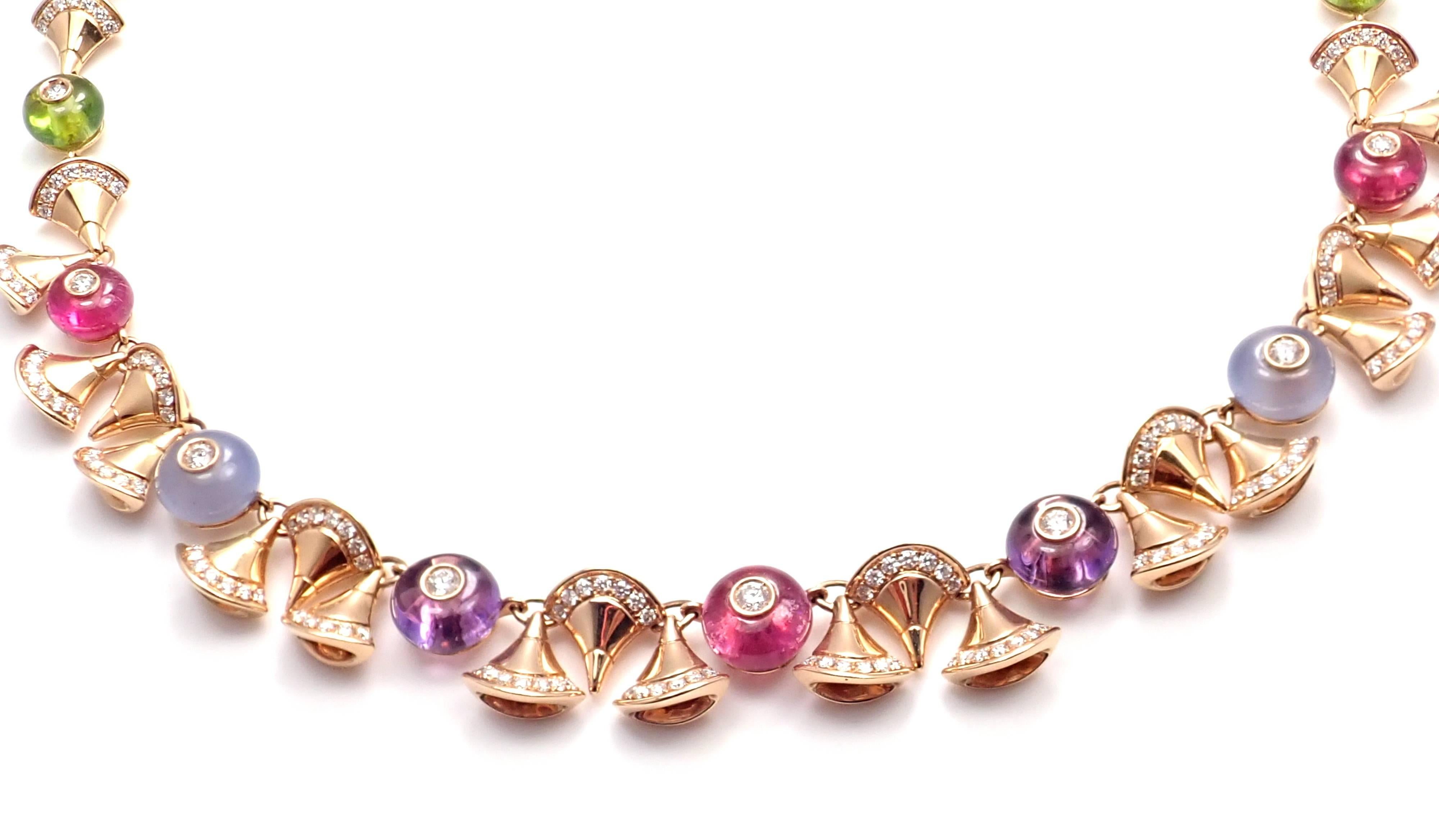 Women's or Men's Bulgari Diva Dream Diamond Amethyst Rubellite Peridot Rose Gold Necklace