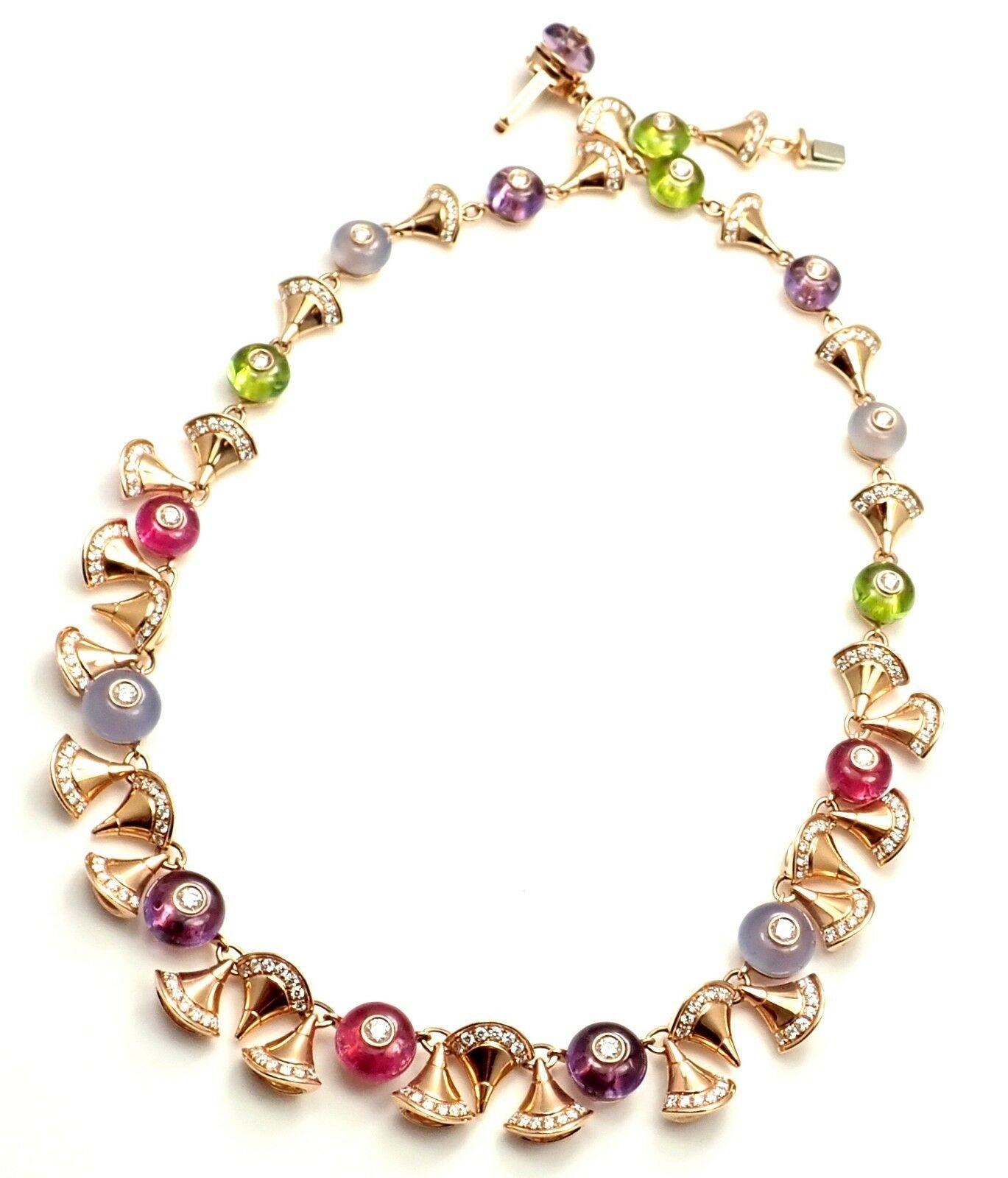 Women's or Men's Bulgari Diva Dream Diamond Amethyst Rubellite Peridot Rose Gold Necklace