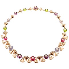 Bulgari Diva Dream Diamond Amethyst Rubellite Peridot Rose Gold Necklace