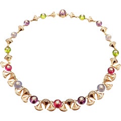 Vintage Bulgari Diva Dream Diamond Amethyst Rubellite Peridot Rose Gold Necklace