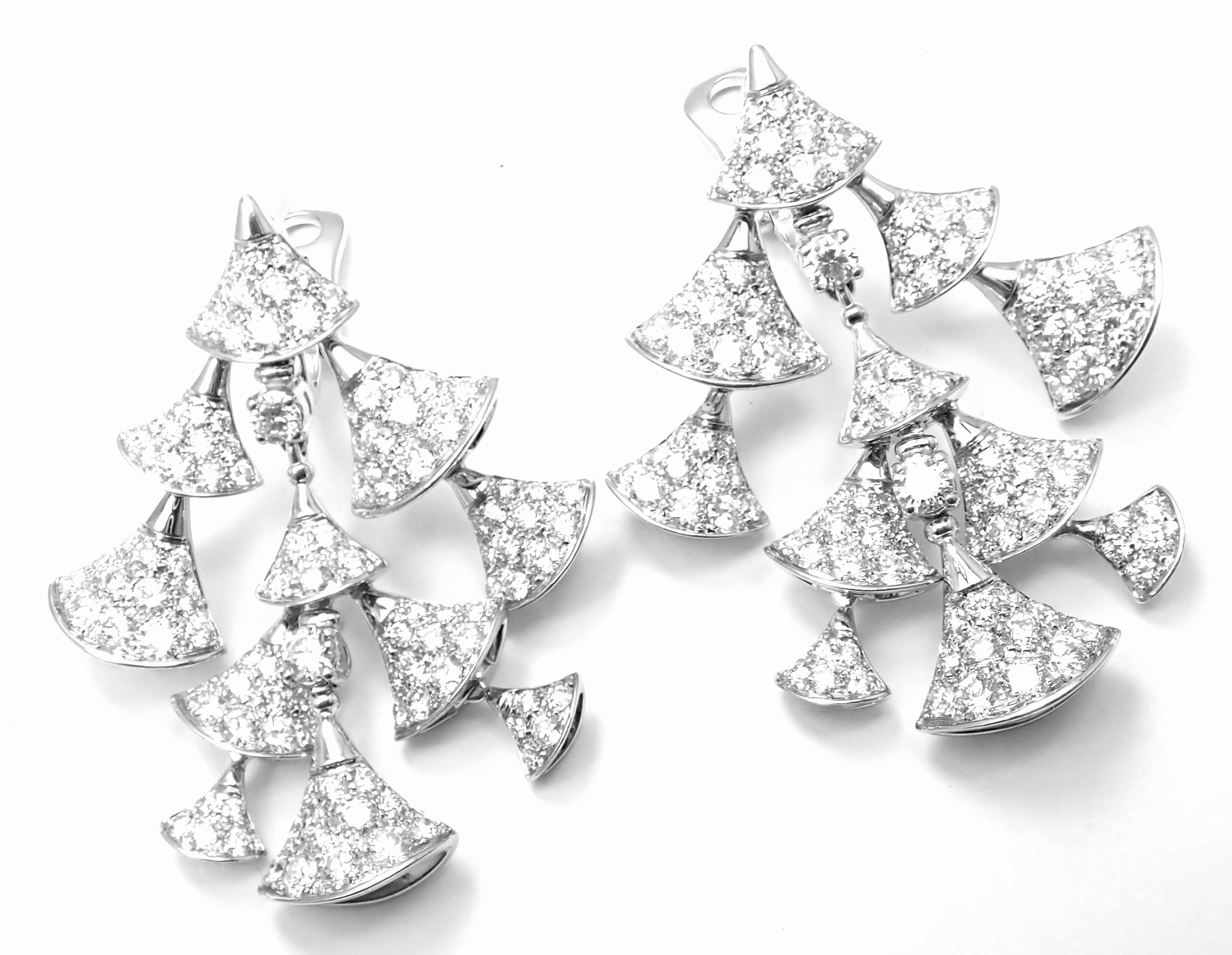 18k White Gold 10.5ct Diamond Diva's Dream Drop Earrings by Bulgari. 
With 226 round brilliant cut diamonds VVS1 clarity, E color total weight approx. 10.5ctw
These earrings are made for pierced ears.
Retail Price: $42,775 plus