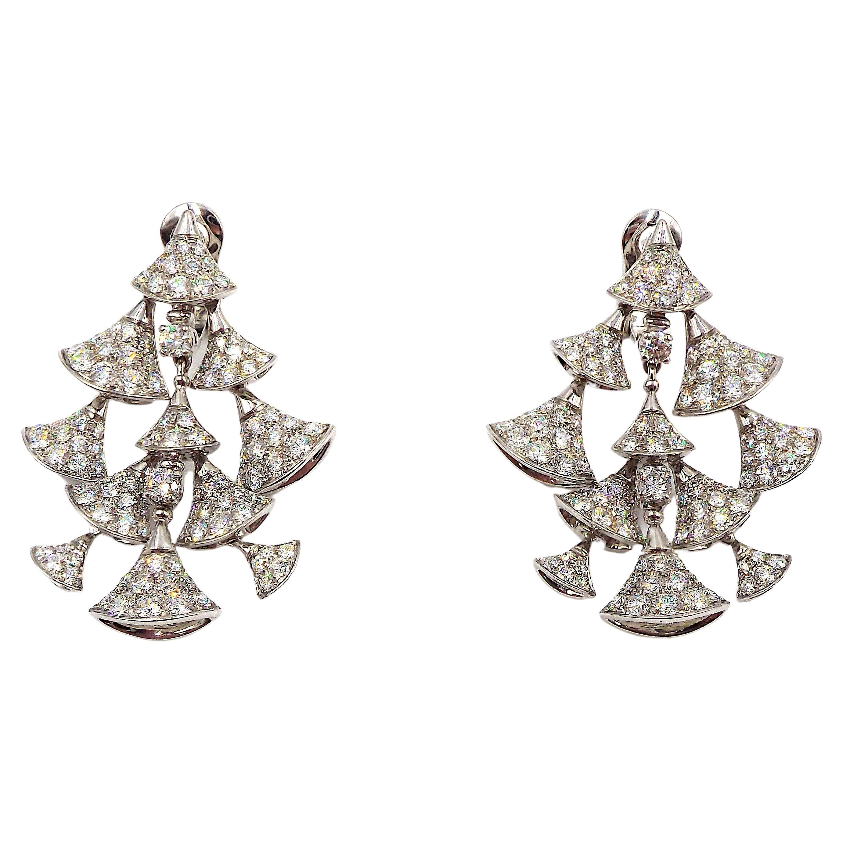Bulgari Diva's Dream 18K White Gold Diamond Chandelier Pendant Earrings