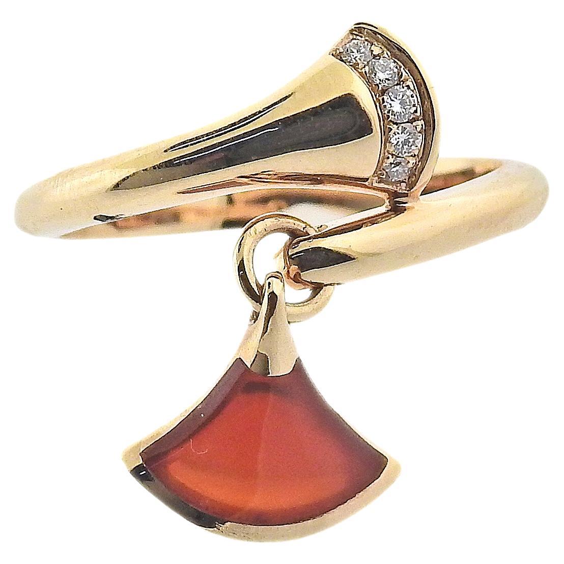 Bulgari Diva's Dream Carnelian Diamonds Rose Gold Charm Ring For Sale