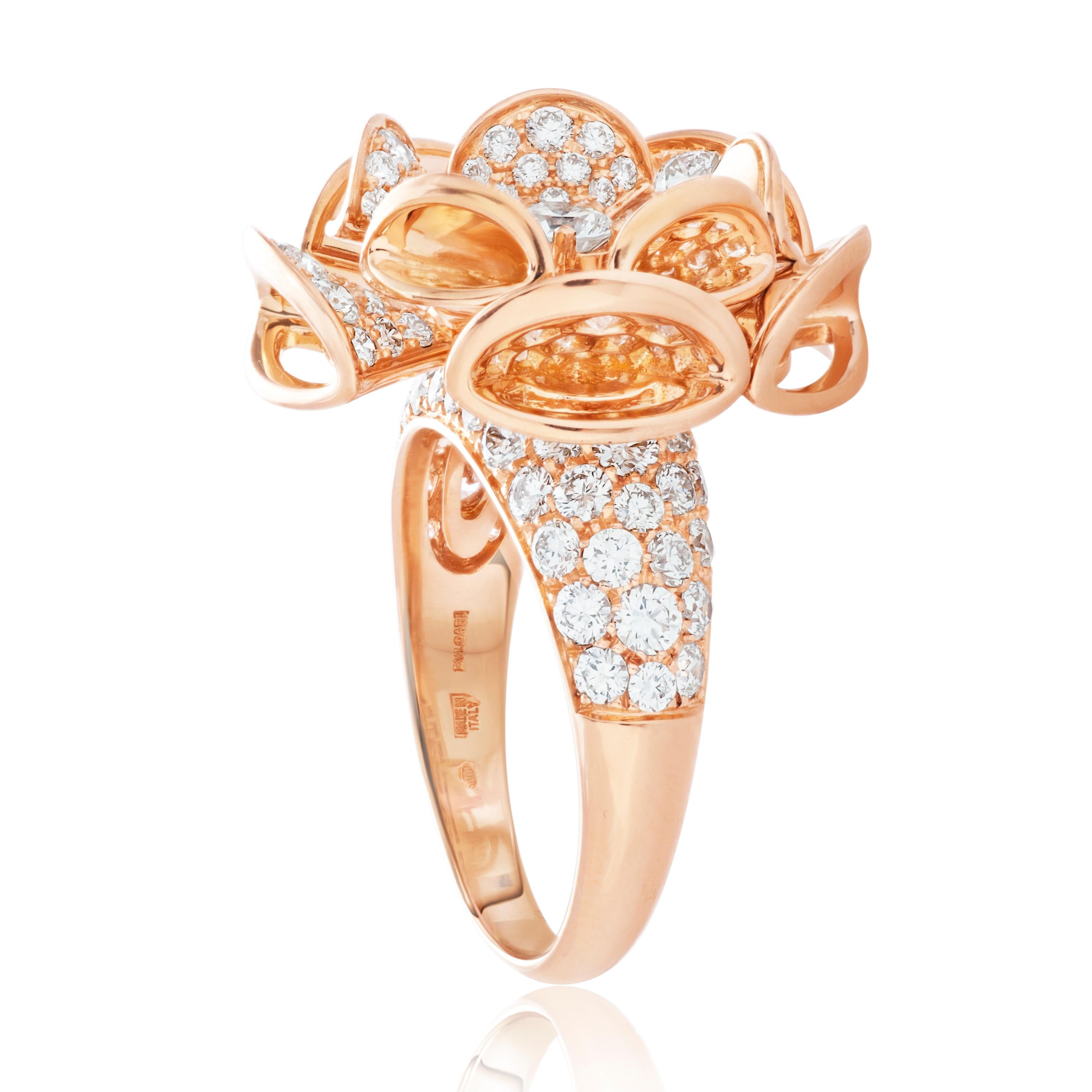 Bulgari Diva's Dream Diamant-Blumenring aus 18 Karat Roségold mit Diamant (Rundschliff) im Angebot