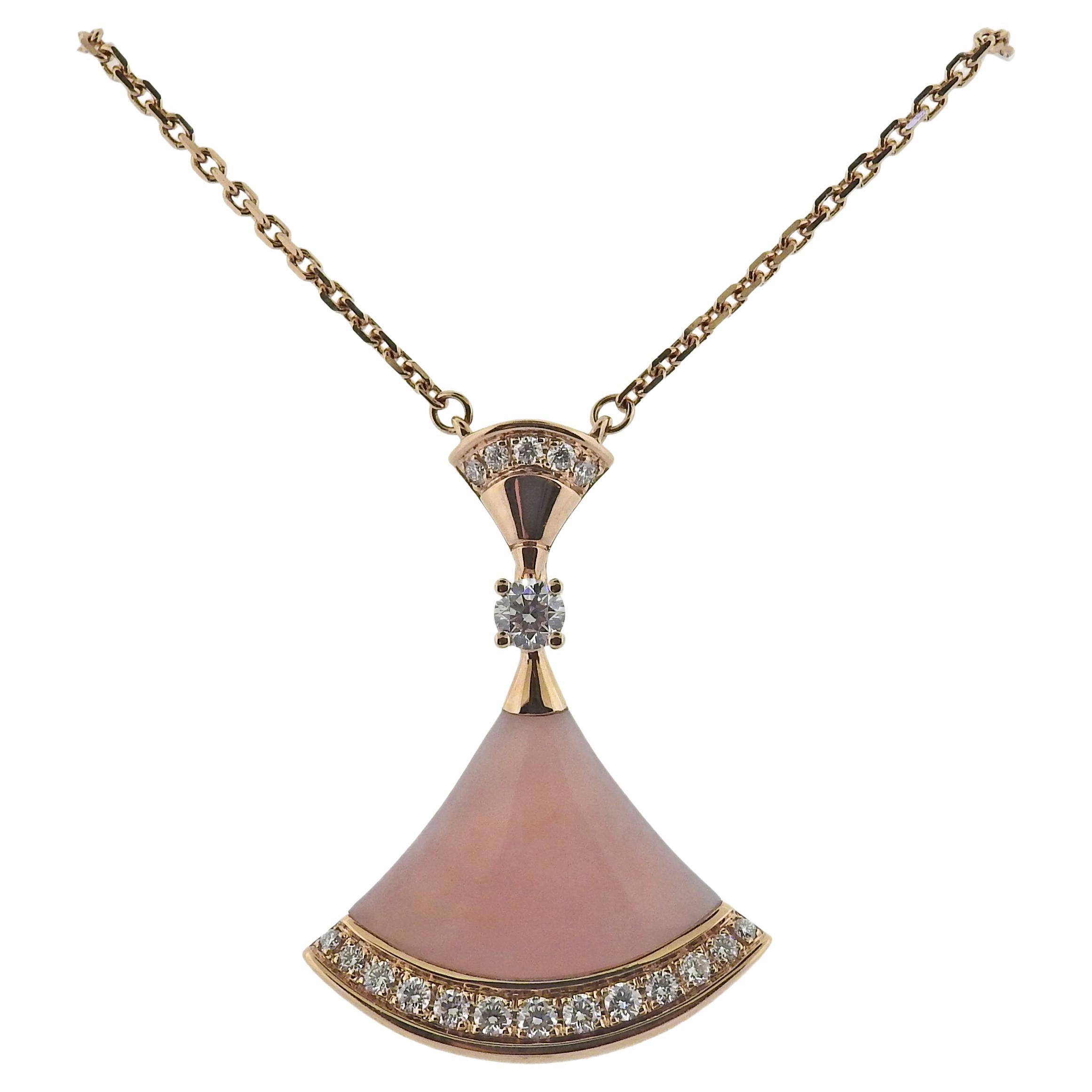 Bulgari Diva's Dream Diamond Pink Opal Rose Gold Pendant Necklace For Sale