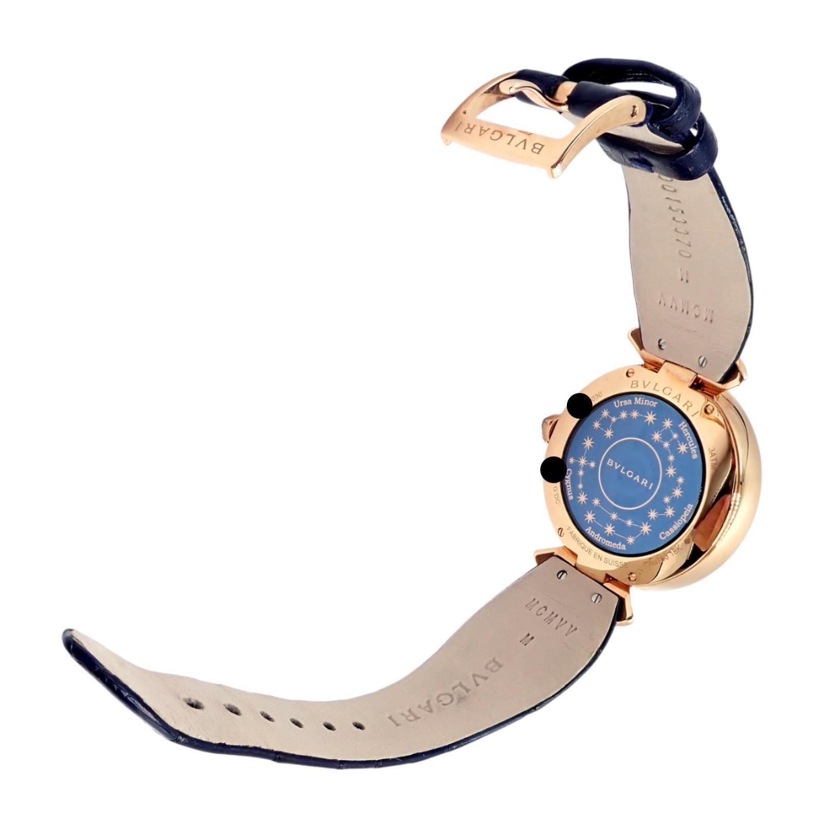 Bulgari Divas Dream Montre de nuit romaine automatique en or rose avec diamants et saphirs en vente 8