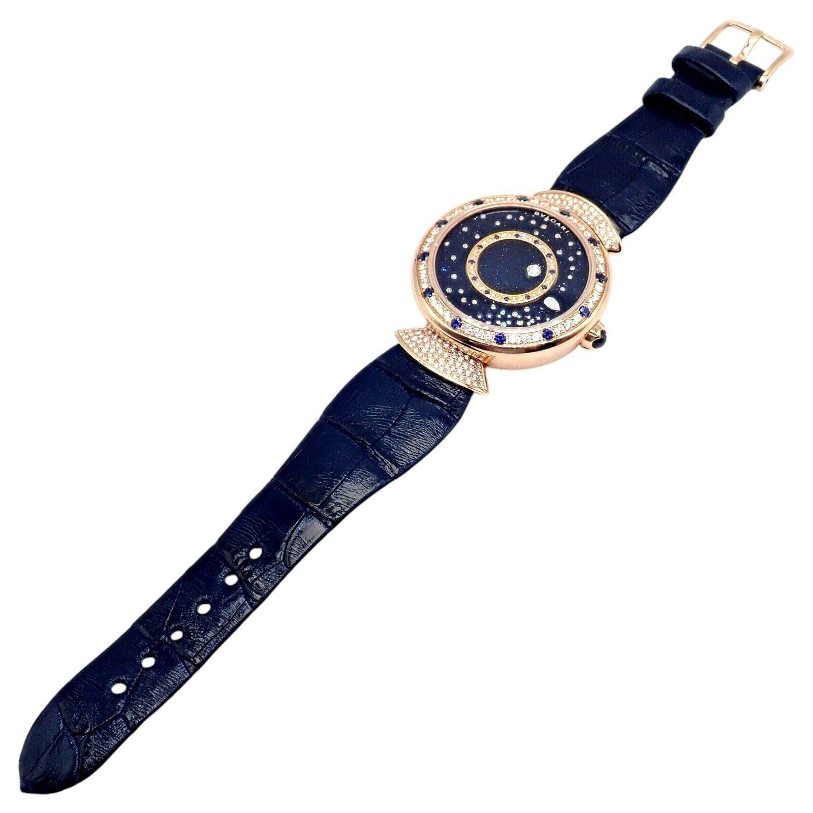 Bulgari Divas Dream Montre de nuit romaine automatique en or rose avec diamants et saphirs en vente 9