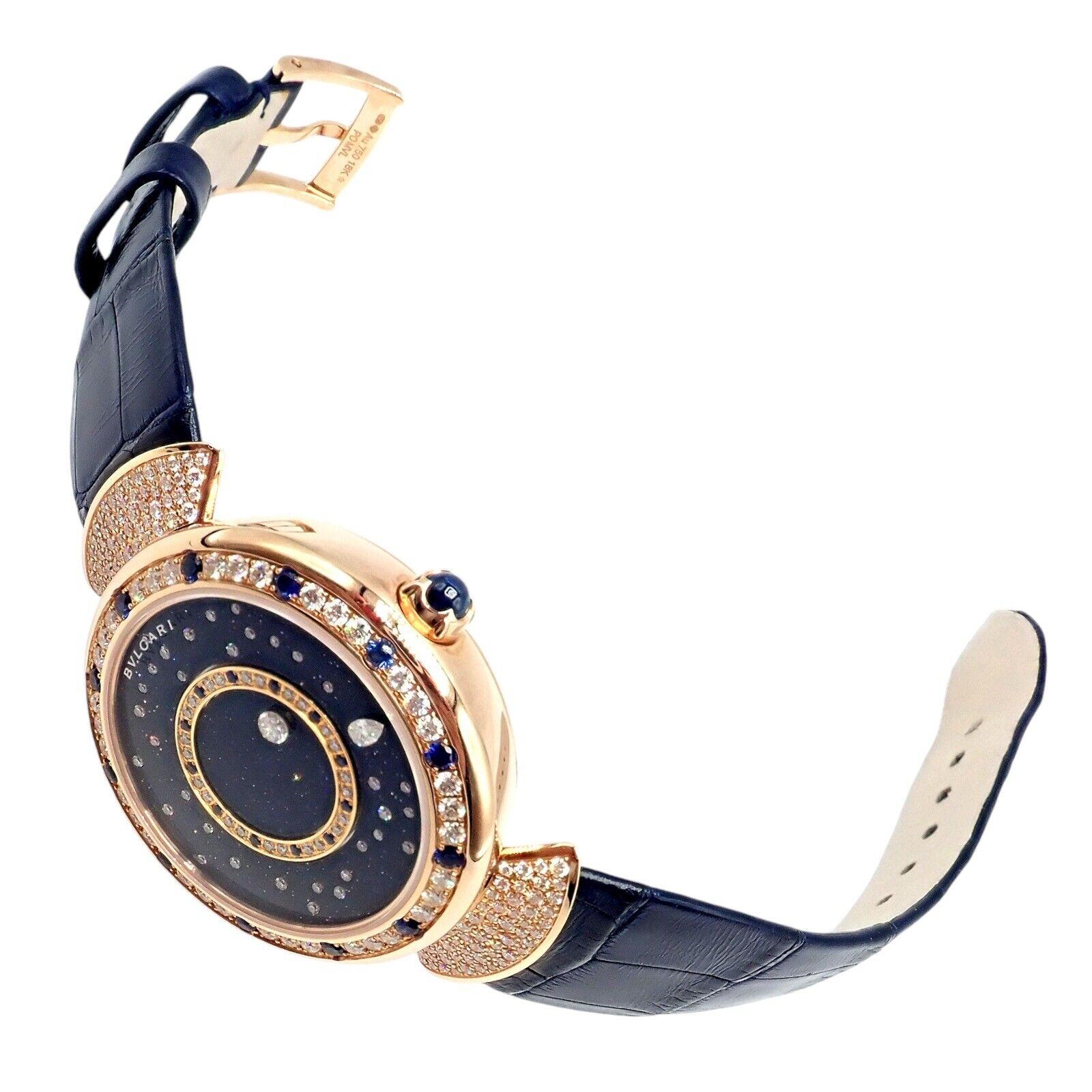 Bulgari Divas Dream Montre de nuit romaine automatique en or rose avec diamants et saphirs en vente 11