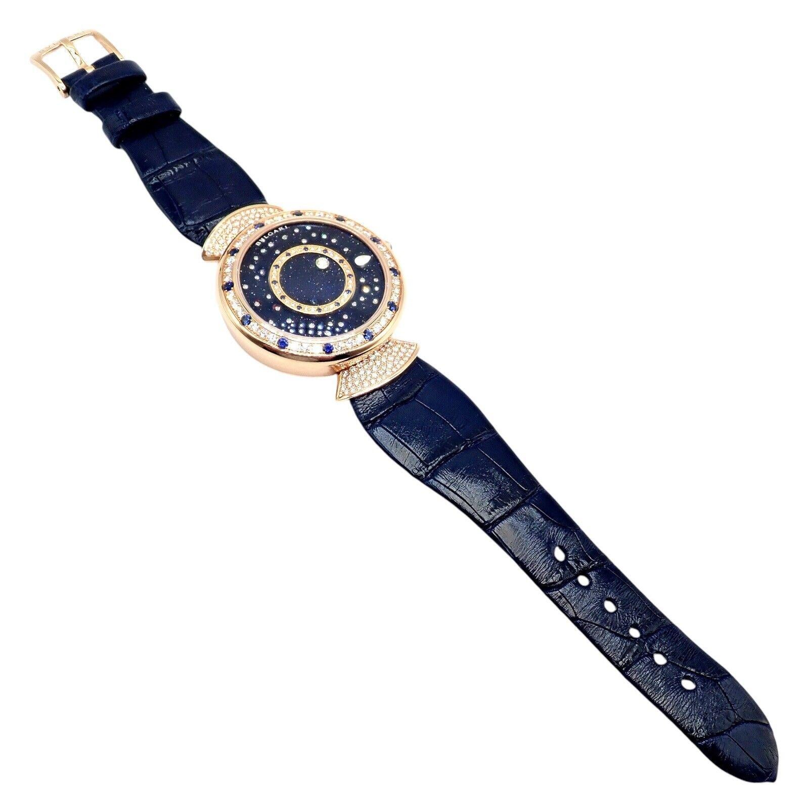 Bulgari Divas Dream Montre de nuit romaine automatique en or rose avec diamants et saphirs en vente 12
