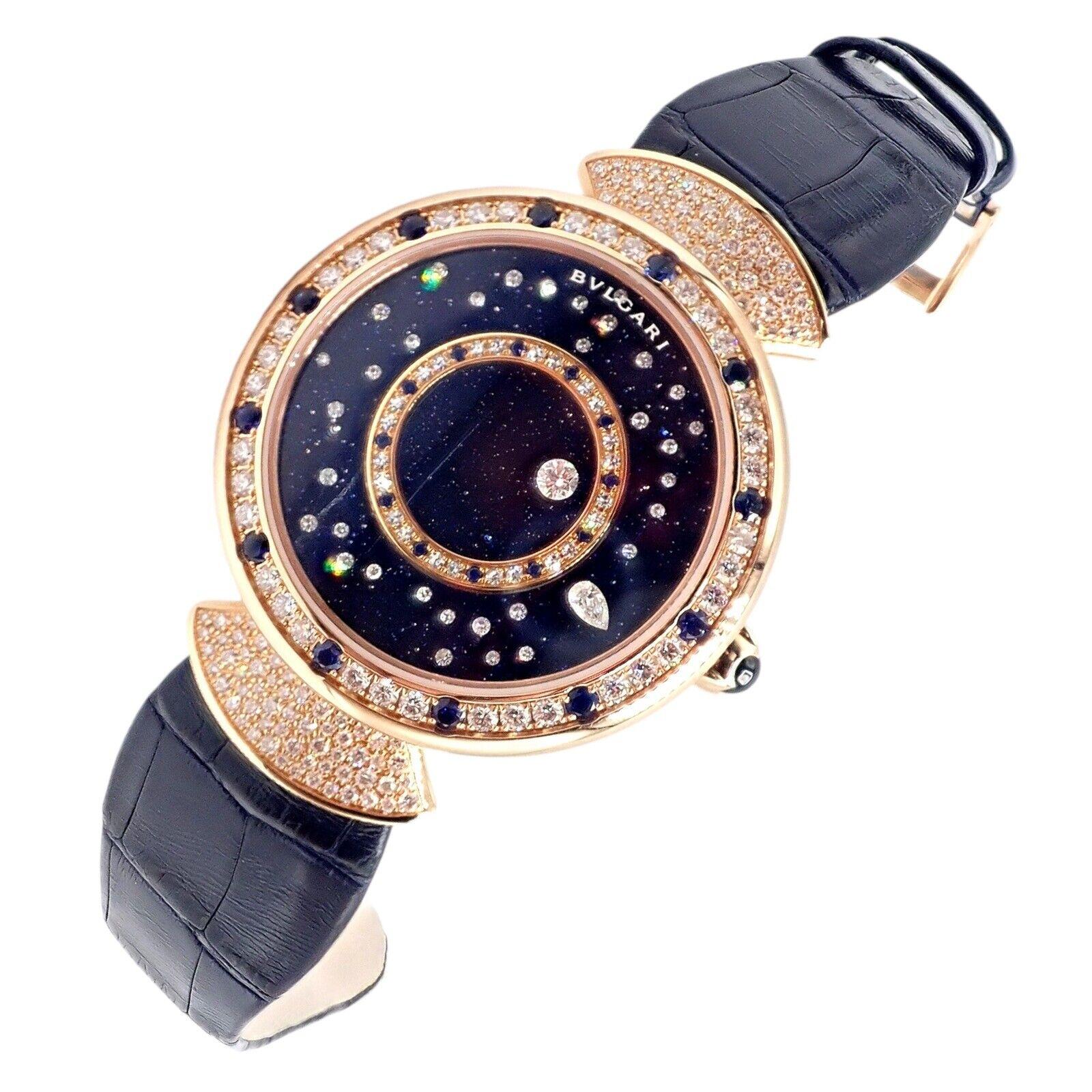 Bulgari Divas Dream Montre de nuit romaine automatique en or rose avec diamants et saphirs en vente 13