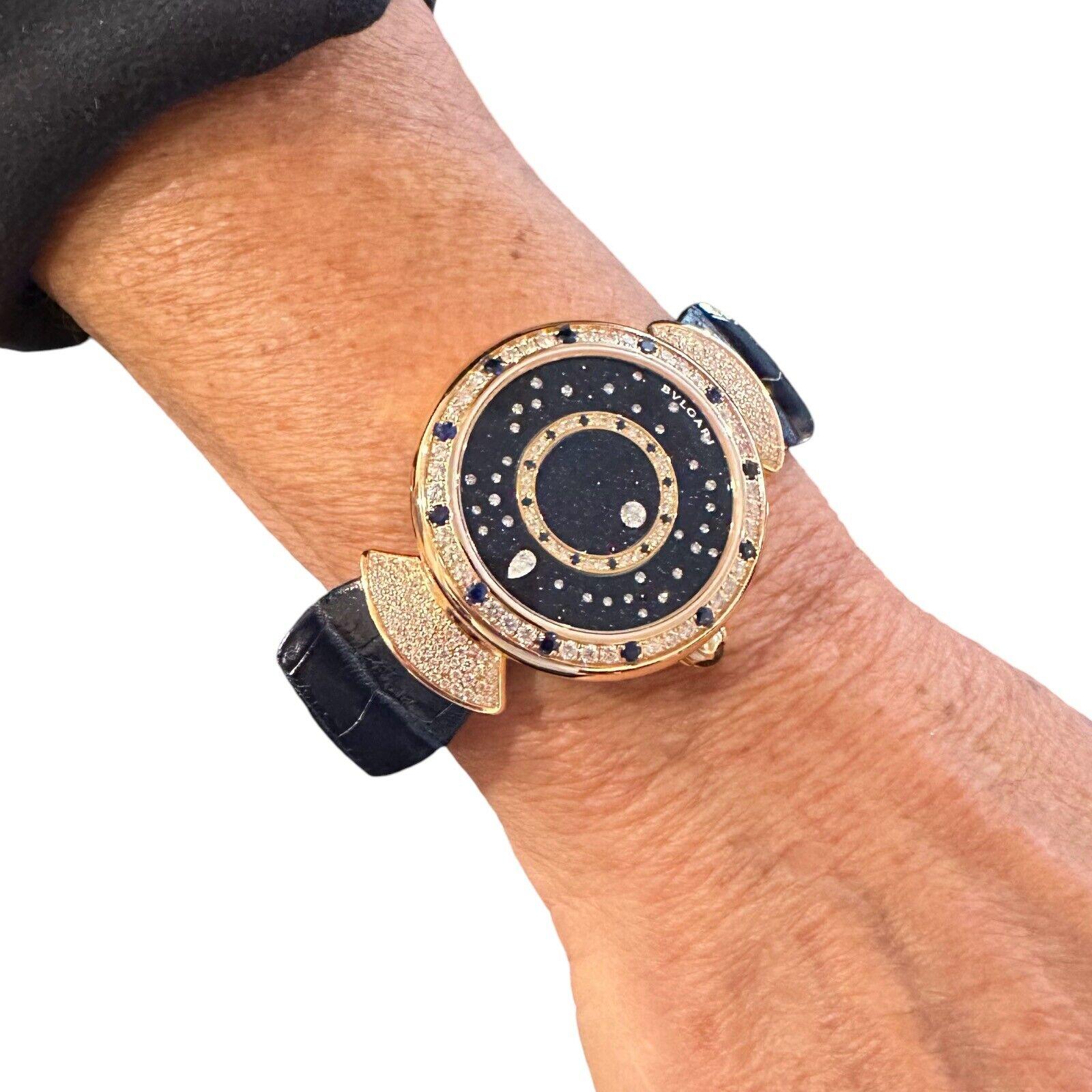 Taille brillant Bulgari Divas Dream Montre de nuit romaine automatique en or rose avec diamants et saphirs en vente