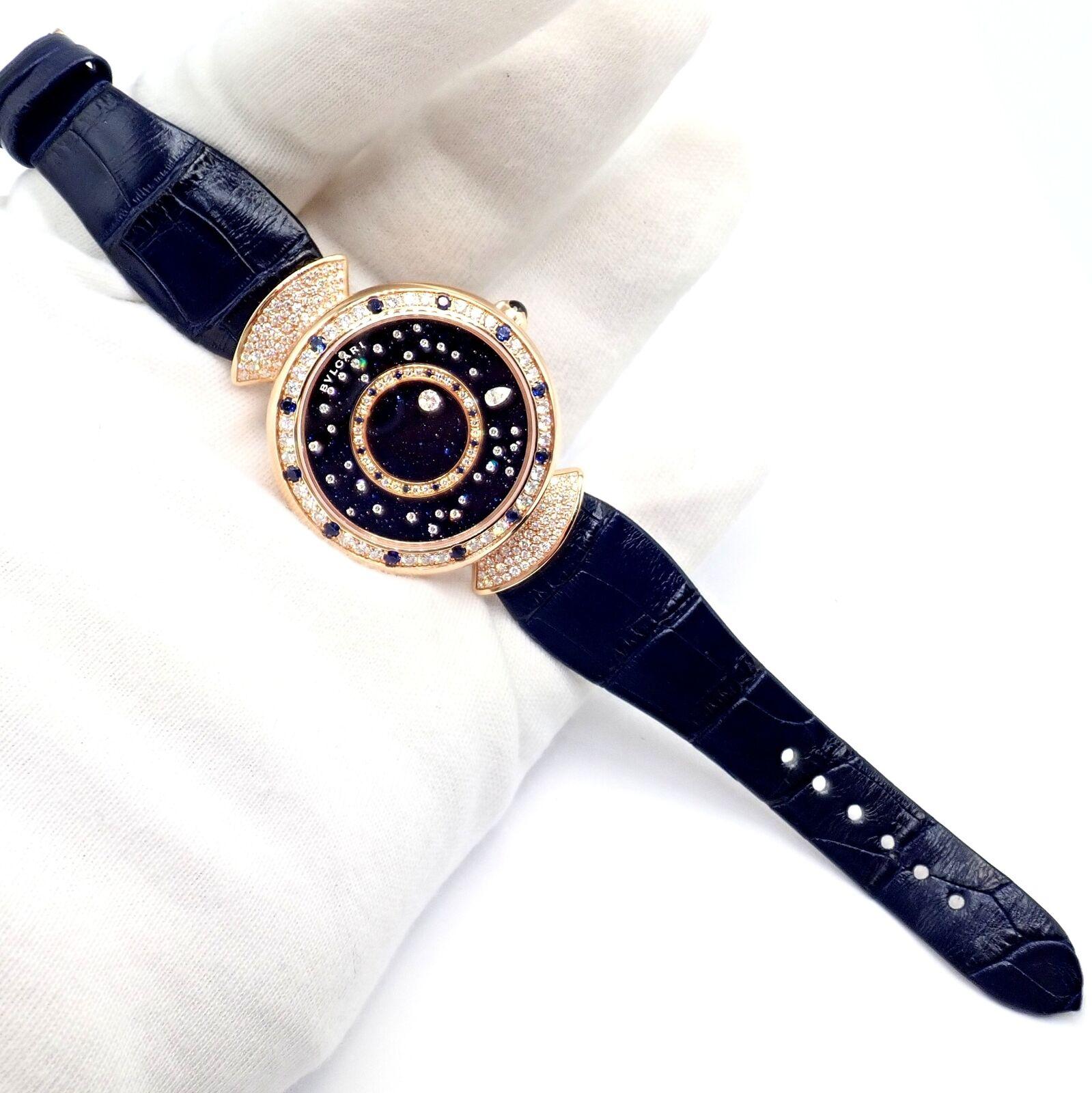Bulgari Divas Dream Montre de nuit romaine automatique en or rose avec diamants et saphirs en vente 2