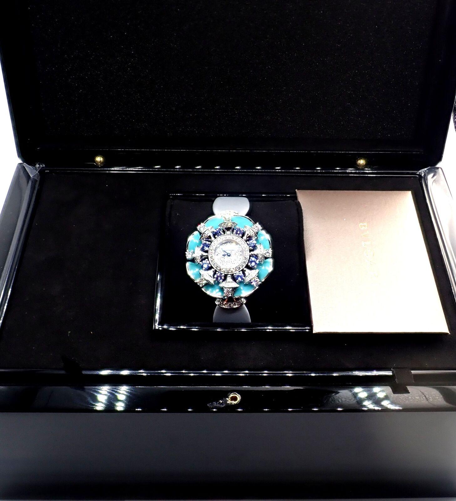 Brilliant Cut Bulgari Divas Dream Diamond Turquoise Tanzanite White Gold Watch