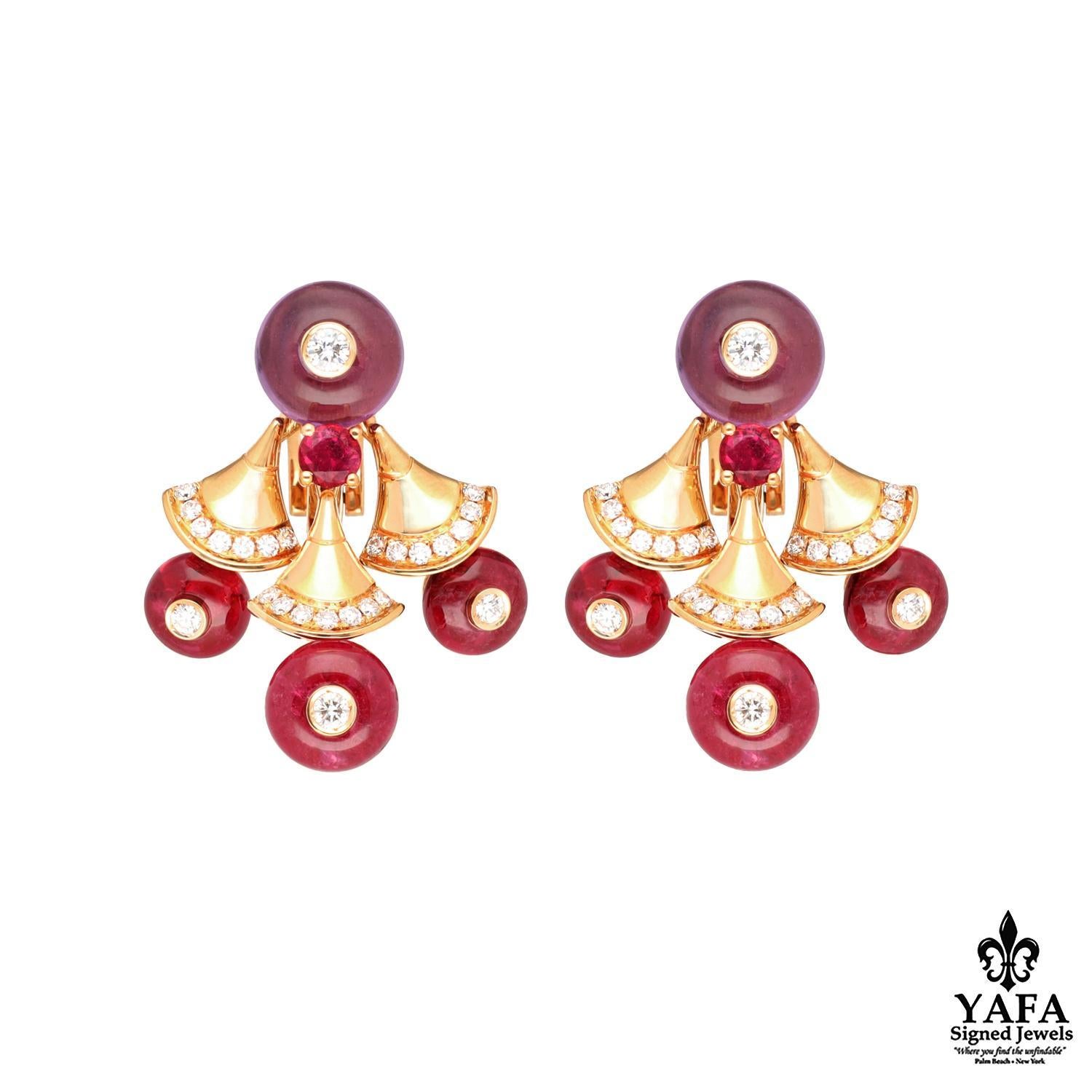 Subsumed Multiple Fan-Shaped Icons Inspired by the Curved Mosaics on the Marble Floors of the Caracalla Baths in Rome. Each Fan-Shaped Motif is Embellished with Petite Round Diamonds for a Intricate Sparkle in 18K Yellow Gold with Diamonds, Amethyst