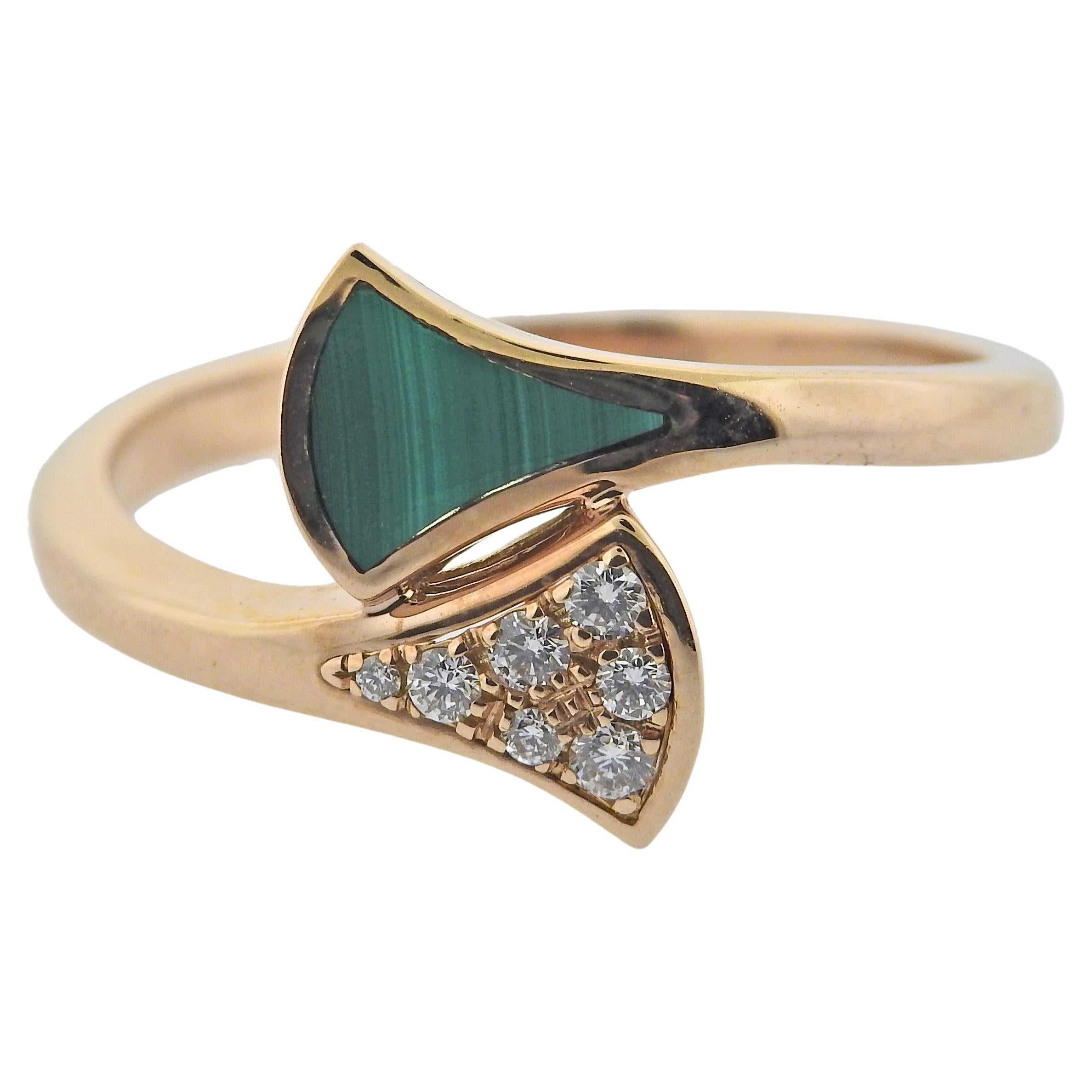 Bulgari Diva's Dream Malachite Diamond Rose Gold Ring 128711 For Sale