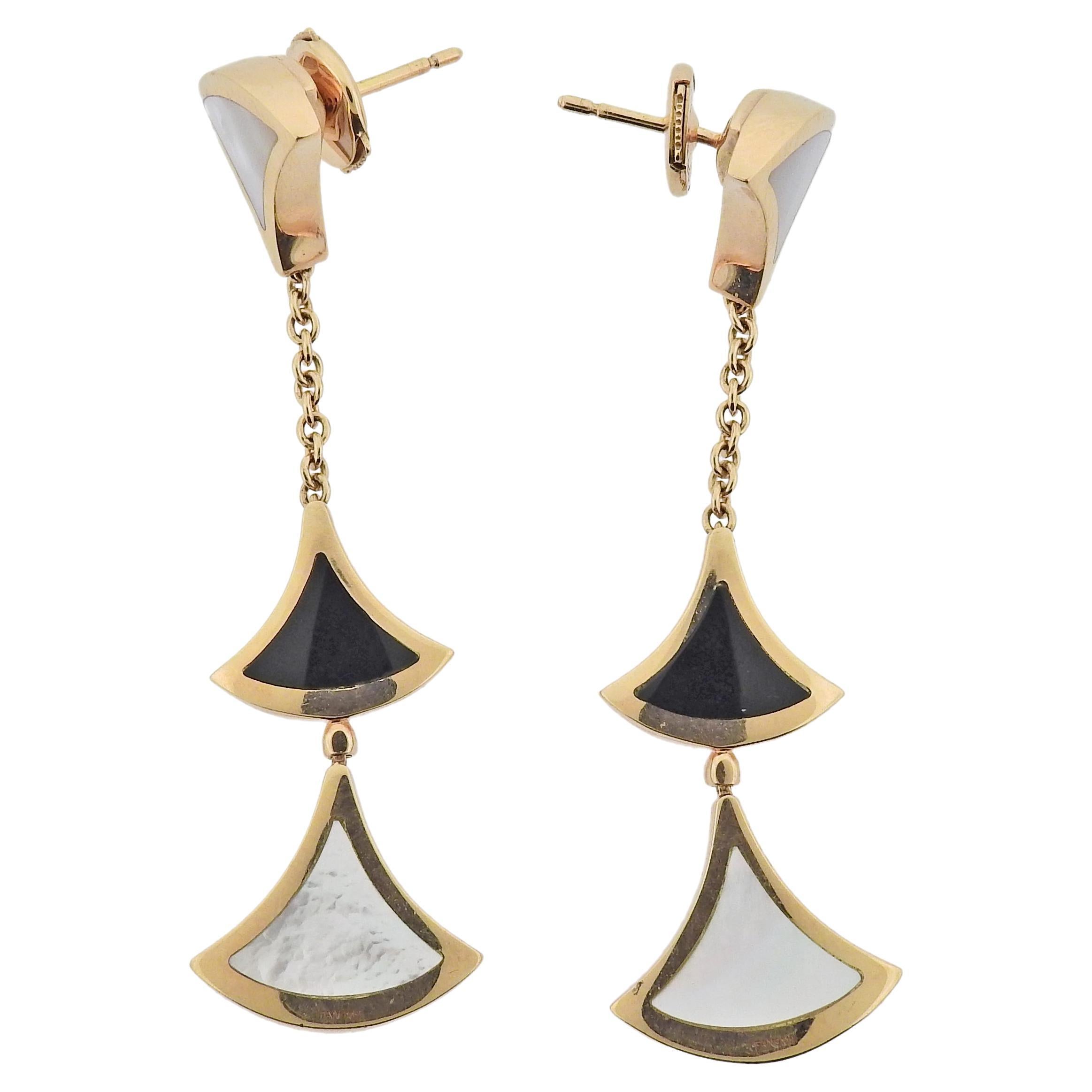 Bulgari Diva's Dream Mother of Pearl Onyx Rose Gold Drop Earrings 128801